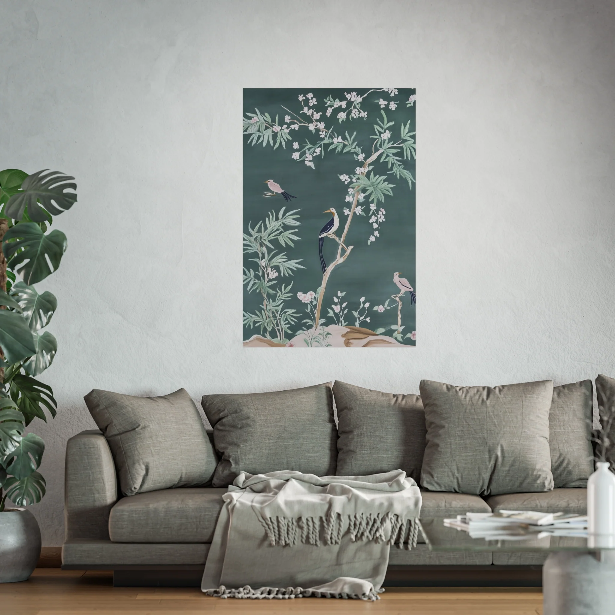 Chinoiserie Birds and Floral Scene - Dark Fine Art Poster - Image 47