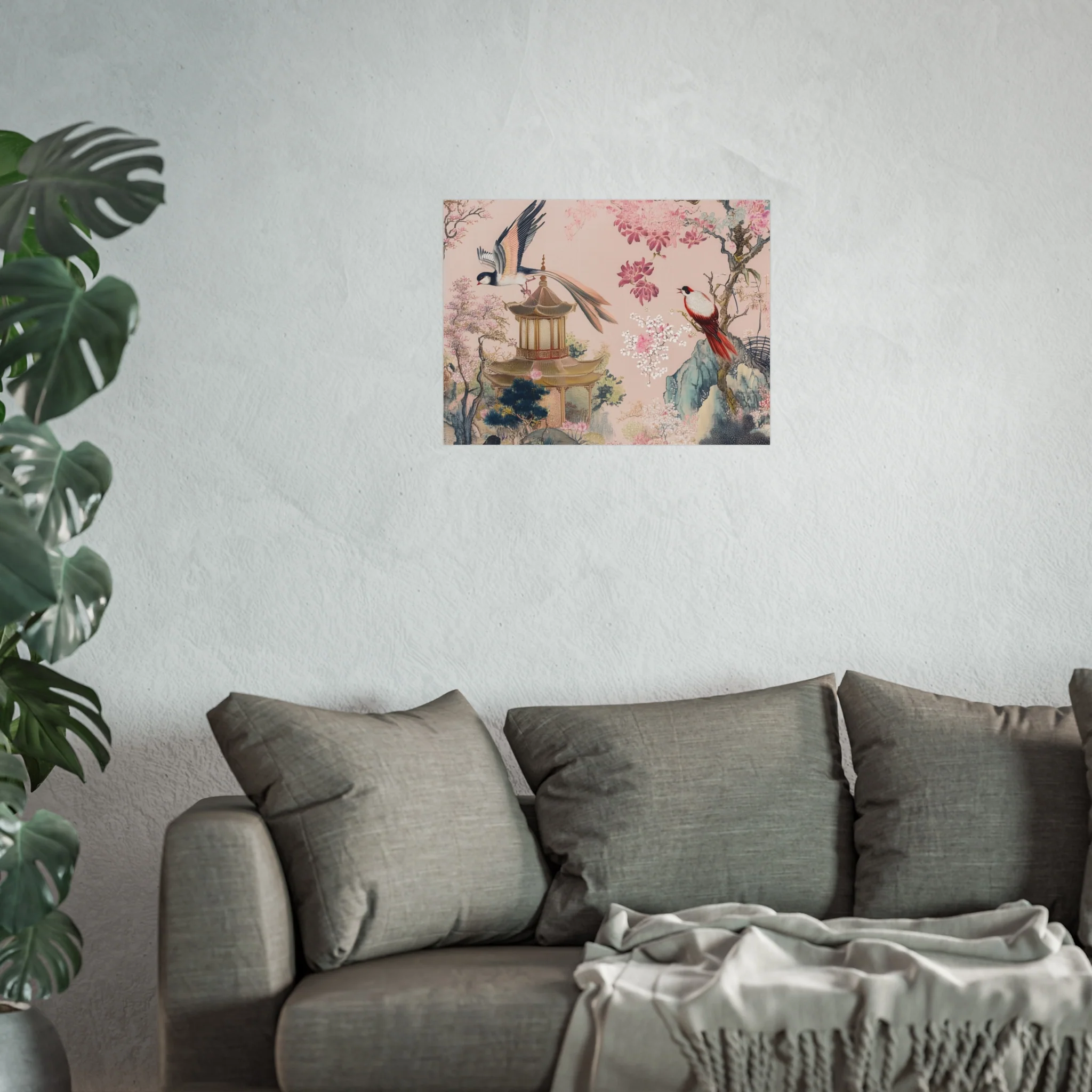 Chinoiserie Birds and Pagoda Fine Art Poster - Pink - Image 17