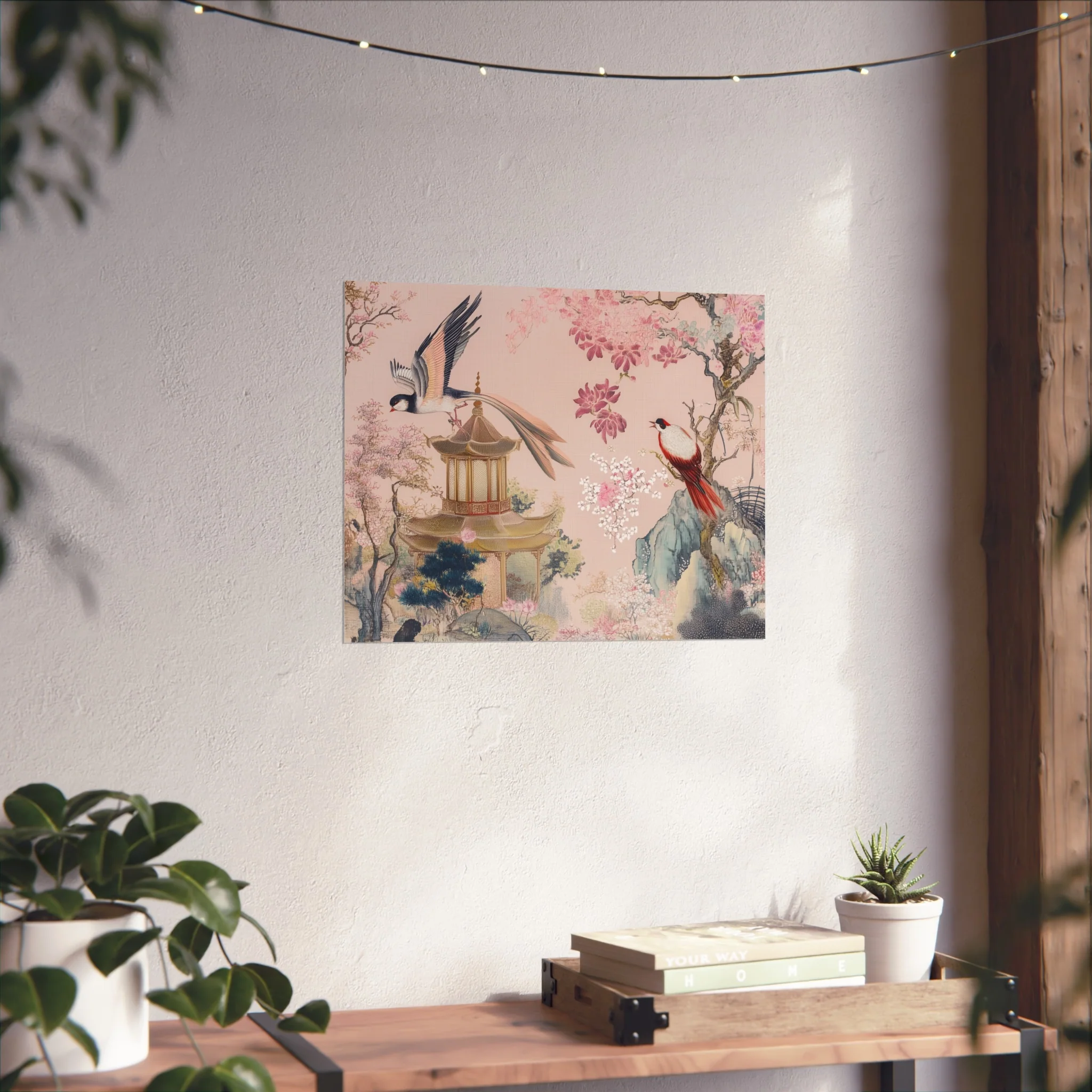 Chinoiserie Birds and Pagoda Fine Art Poster - Pink - Image 8