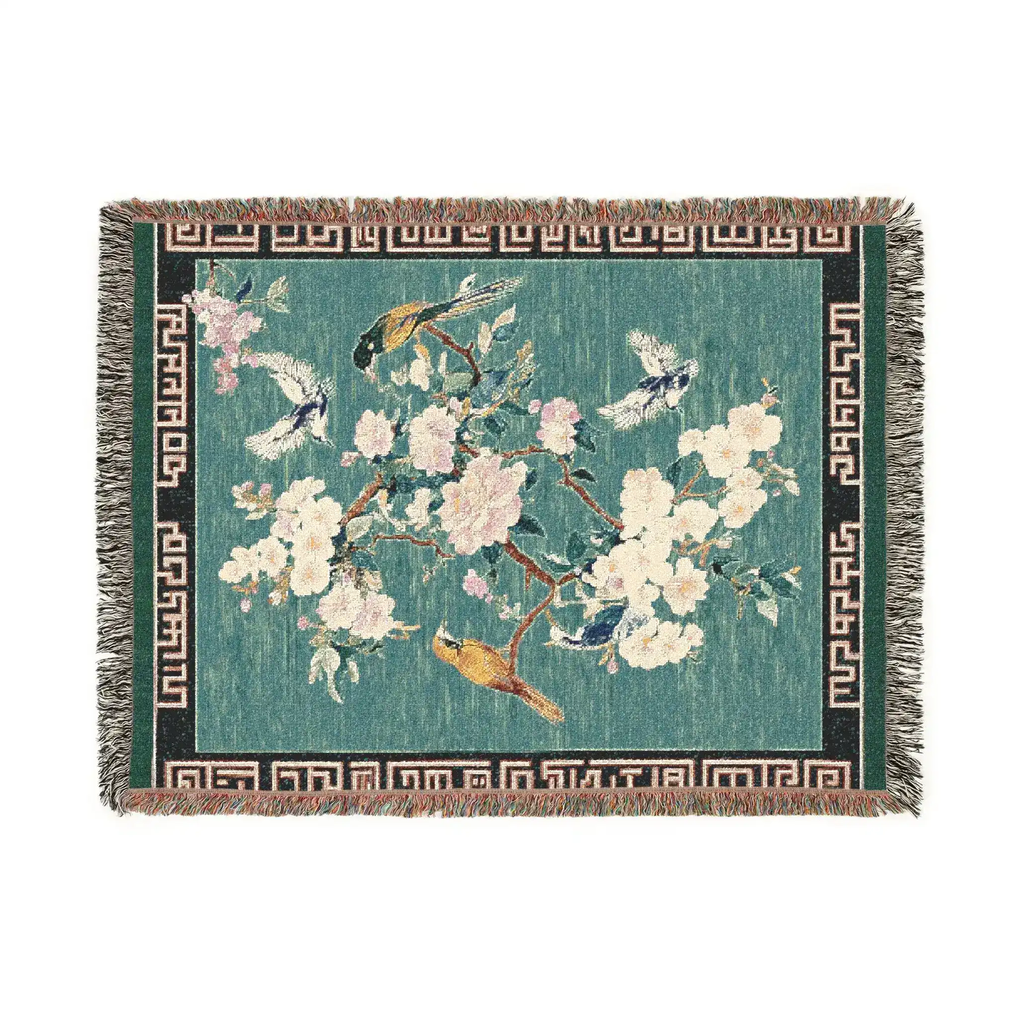 Chinoiserie Blossom Birds Woven Blanket - Image 4