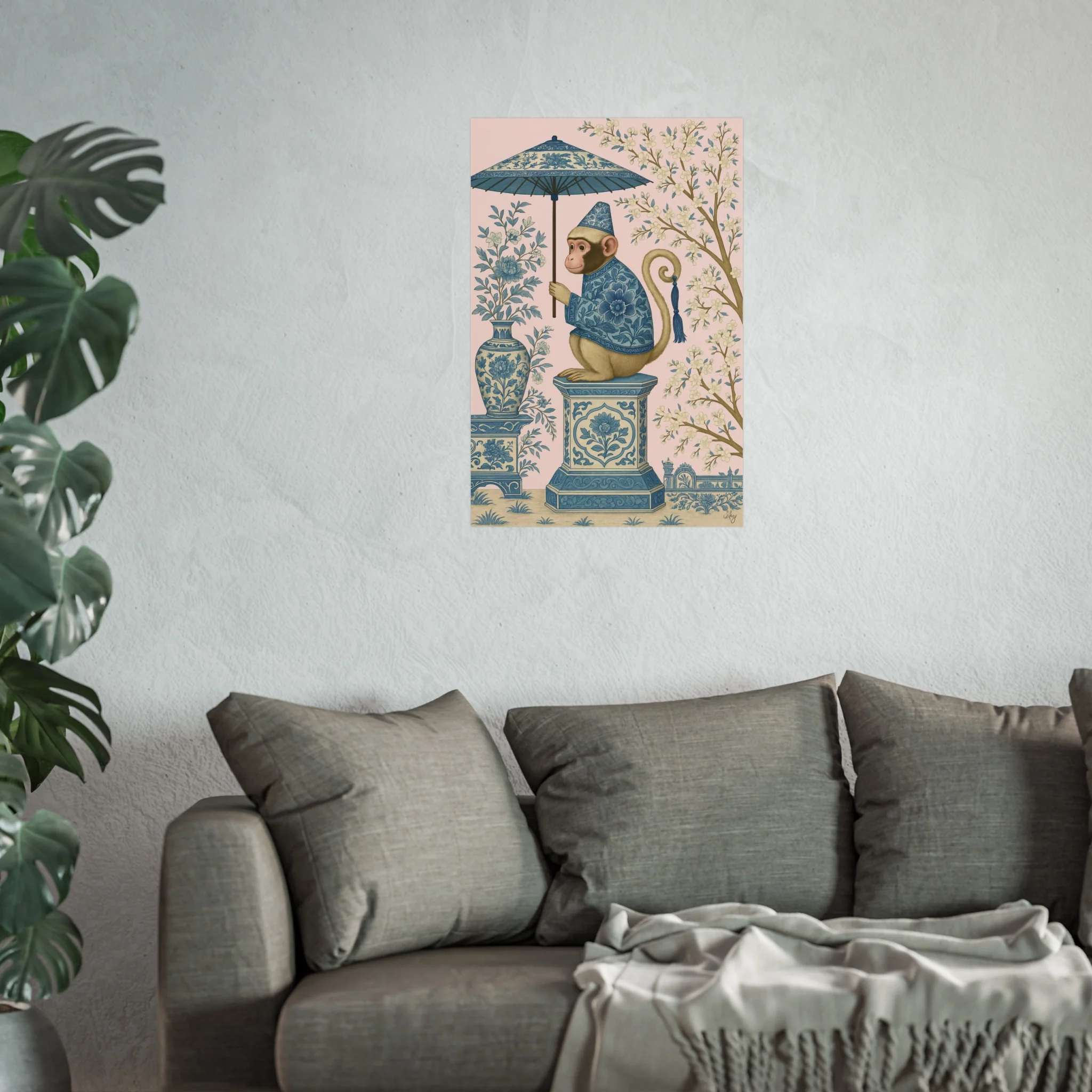 Chinoiserie Blue Monkey on Pedestal Fine Art Poster - Image 37