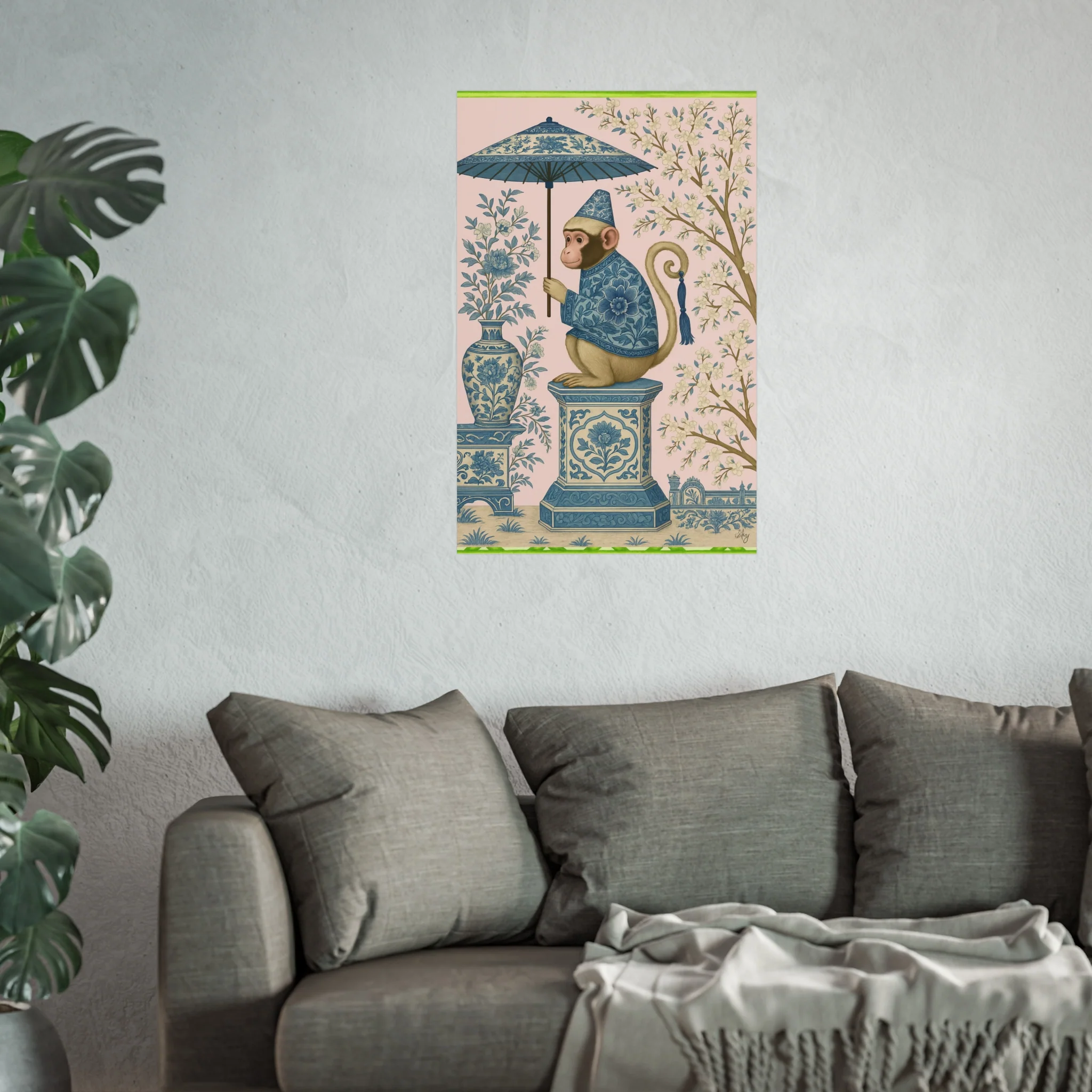 Chinoiserie Blue Monkey on Pedestal Fine Art Poster - Image 39