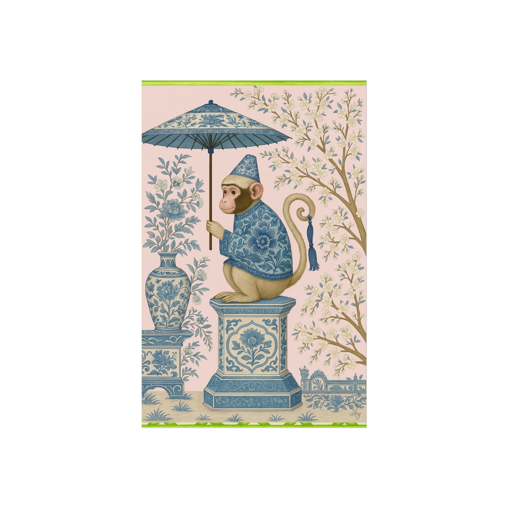 Chinoiserie Blue Monkey on Pedestal Fine Art Poster - Image 5
