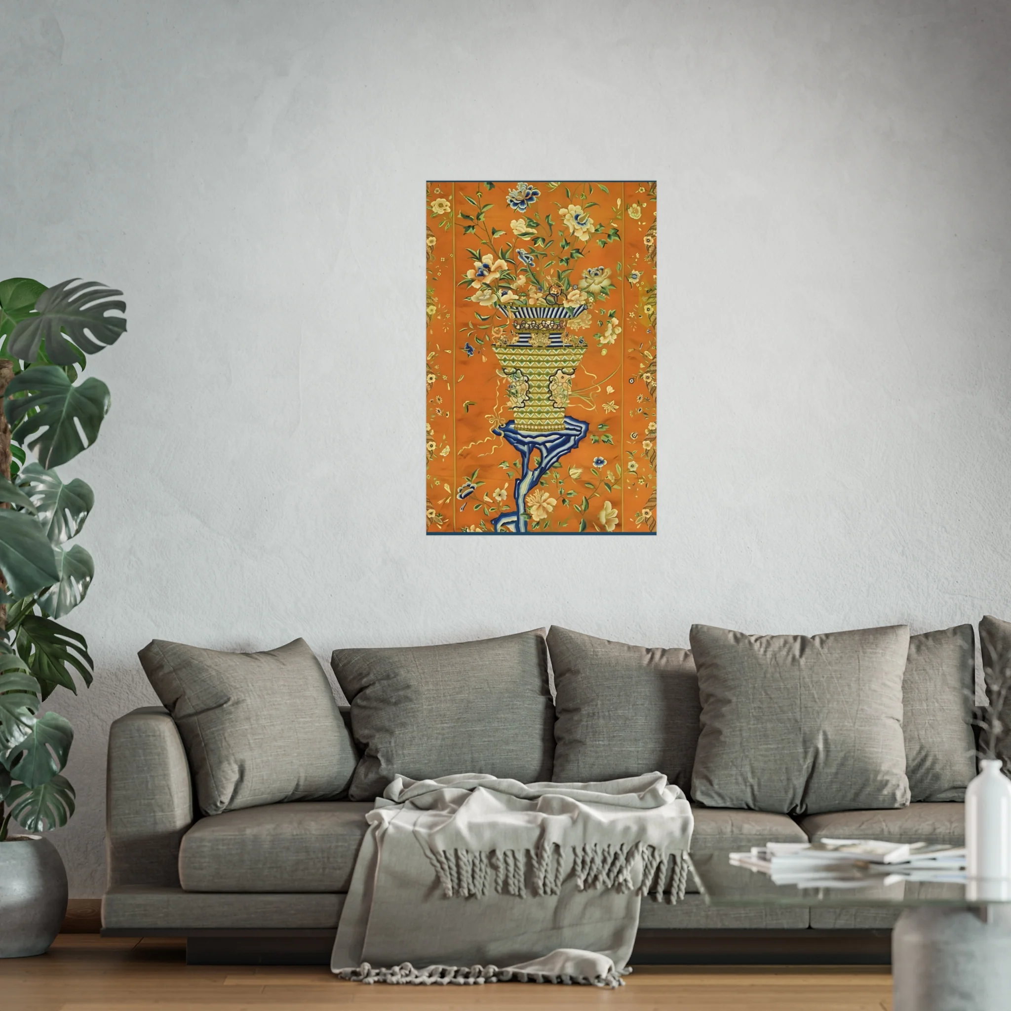 Chinoiserie Floral Vase Fine Art Poster - Orange - Image 45