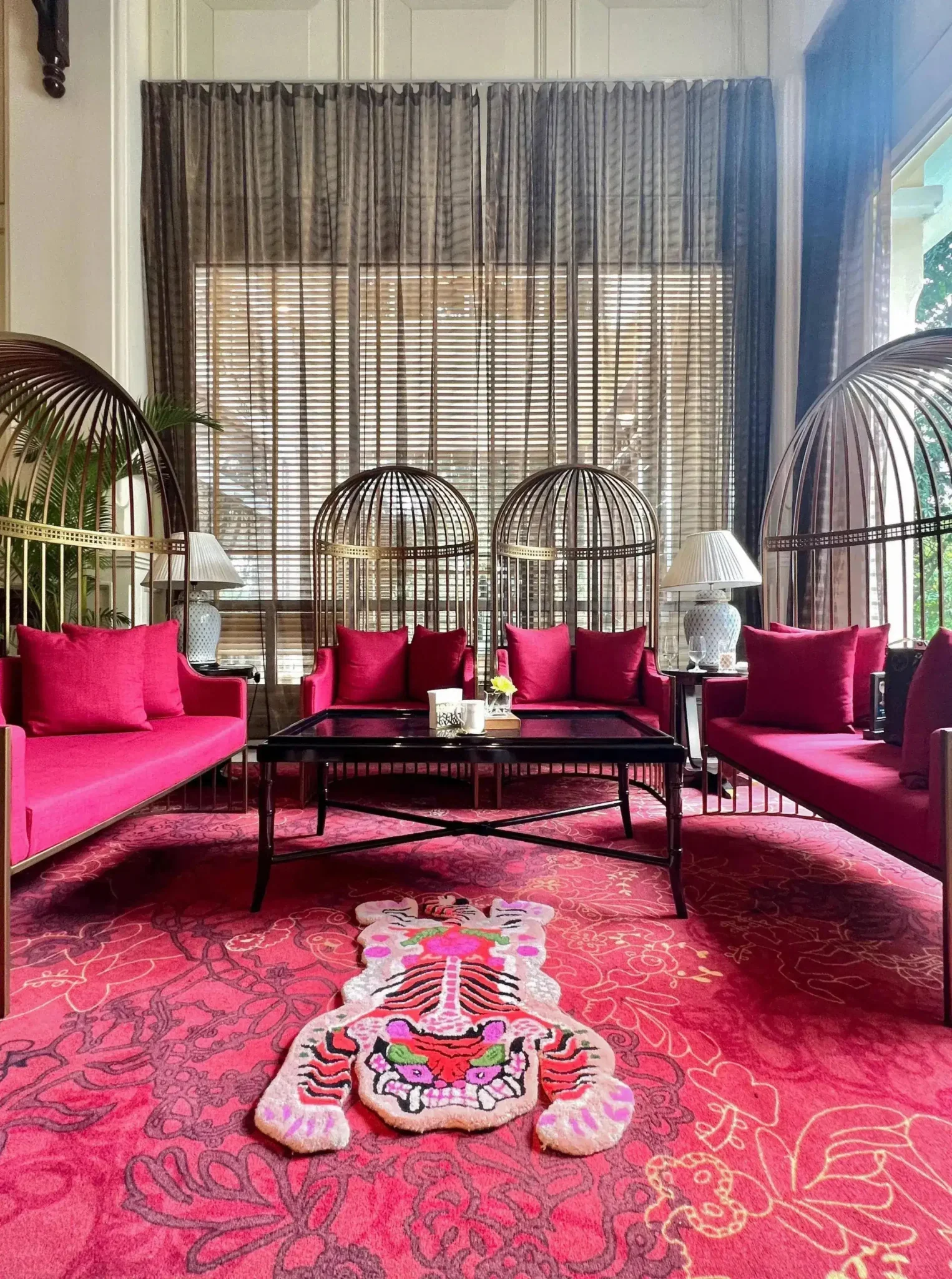 Chinoiserie Tibetan Tiger Hand Tufted Wool Rug - Pink - Image 4