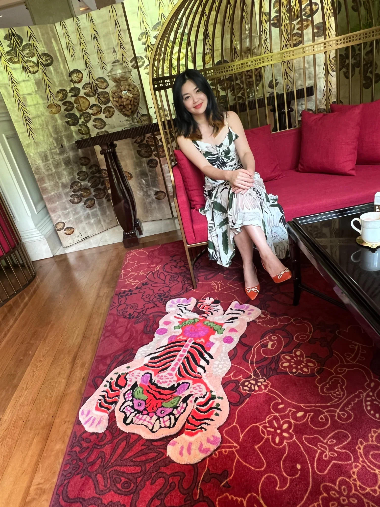 Chinoiserie Tibetan Tiger Hand Tufted Wool Rug - Pink - Image 6