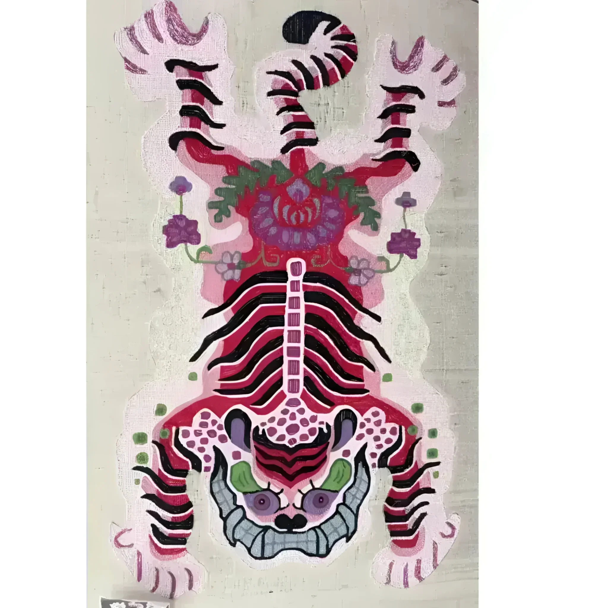 Chinoiserie Tibetan Tiger Hand Tufted Wool Rug - Pink - Image 8