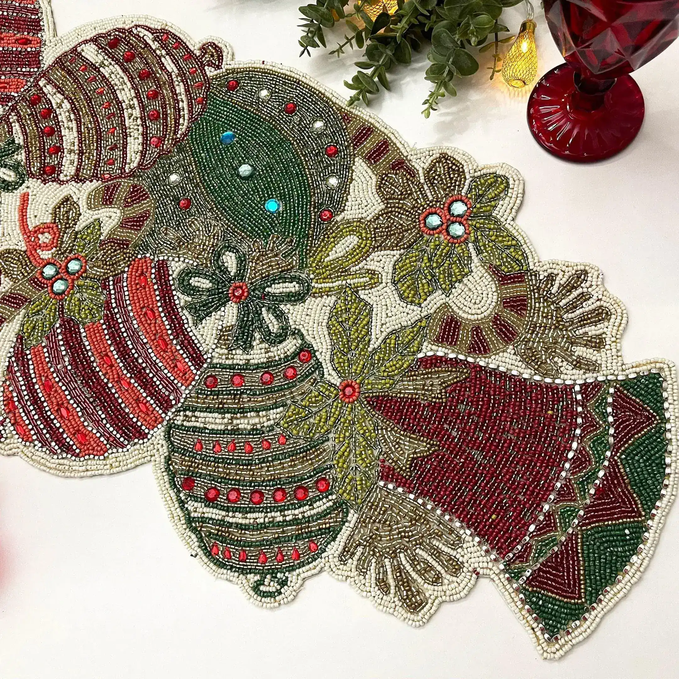 Christmas Bell and Ornament Beaded Table Runner - Image 3