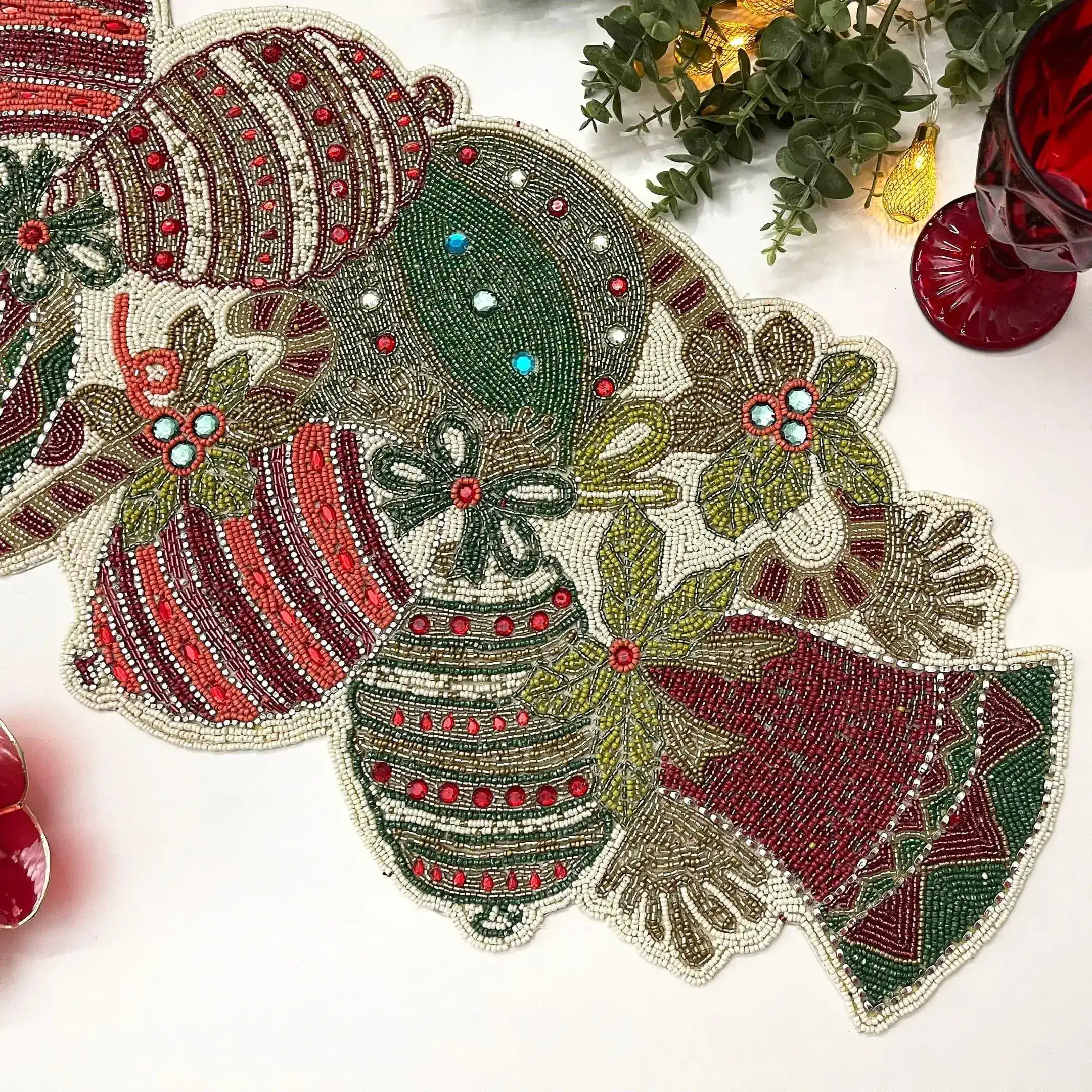 Christmas Bell and Ornament Beaded Table Runner - Image 4