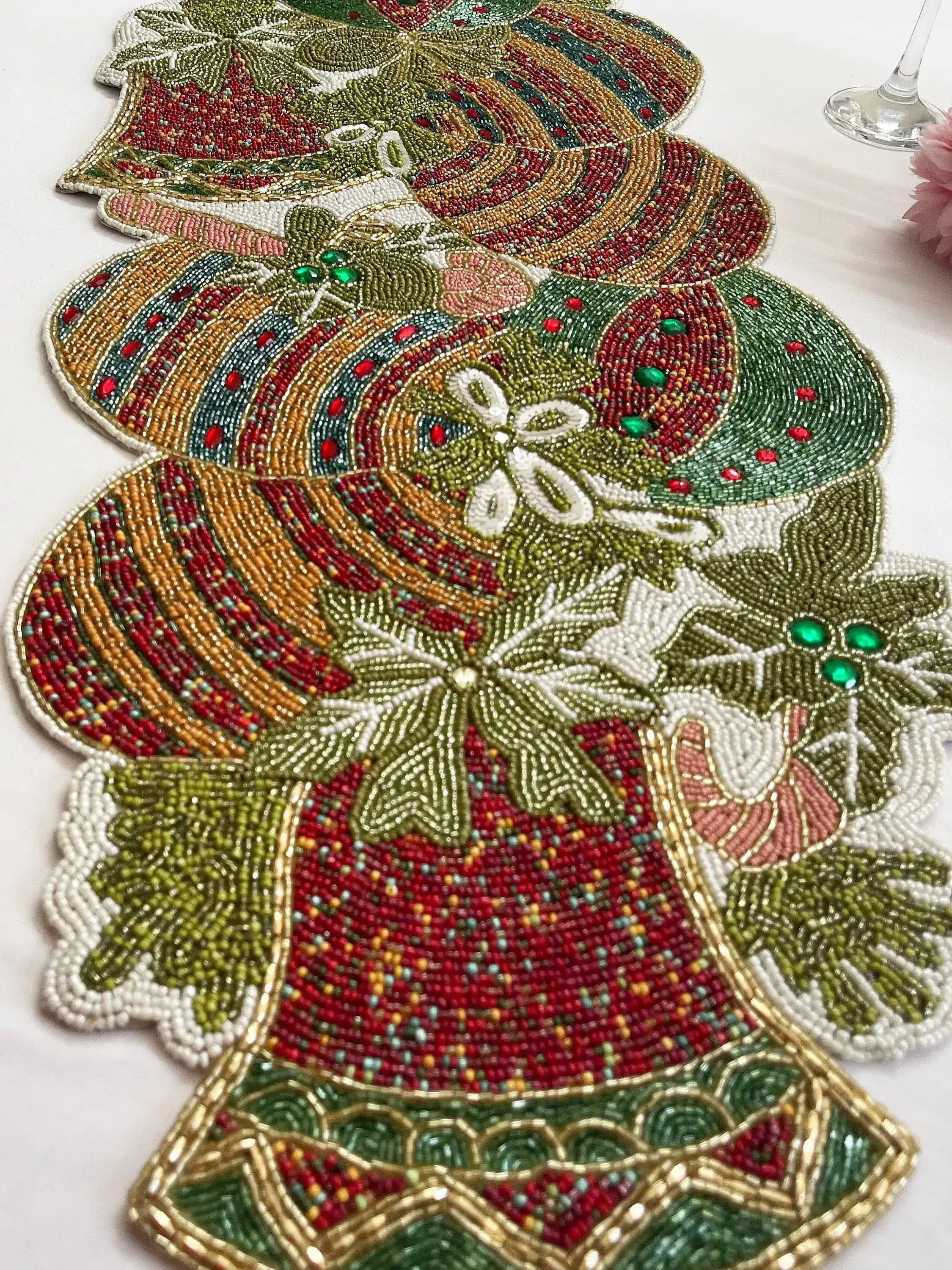 Christmas Delight Beaded Table Runner - Red and Gold - Image 3