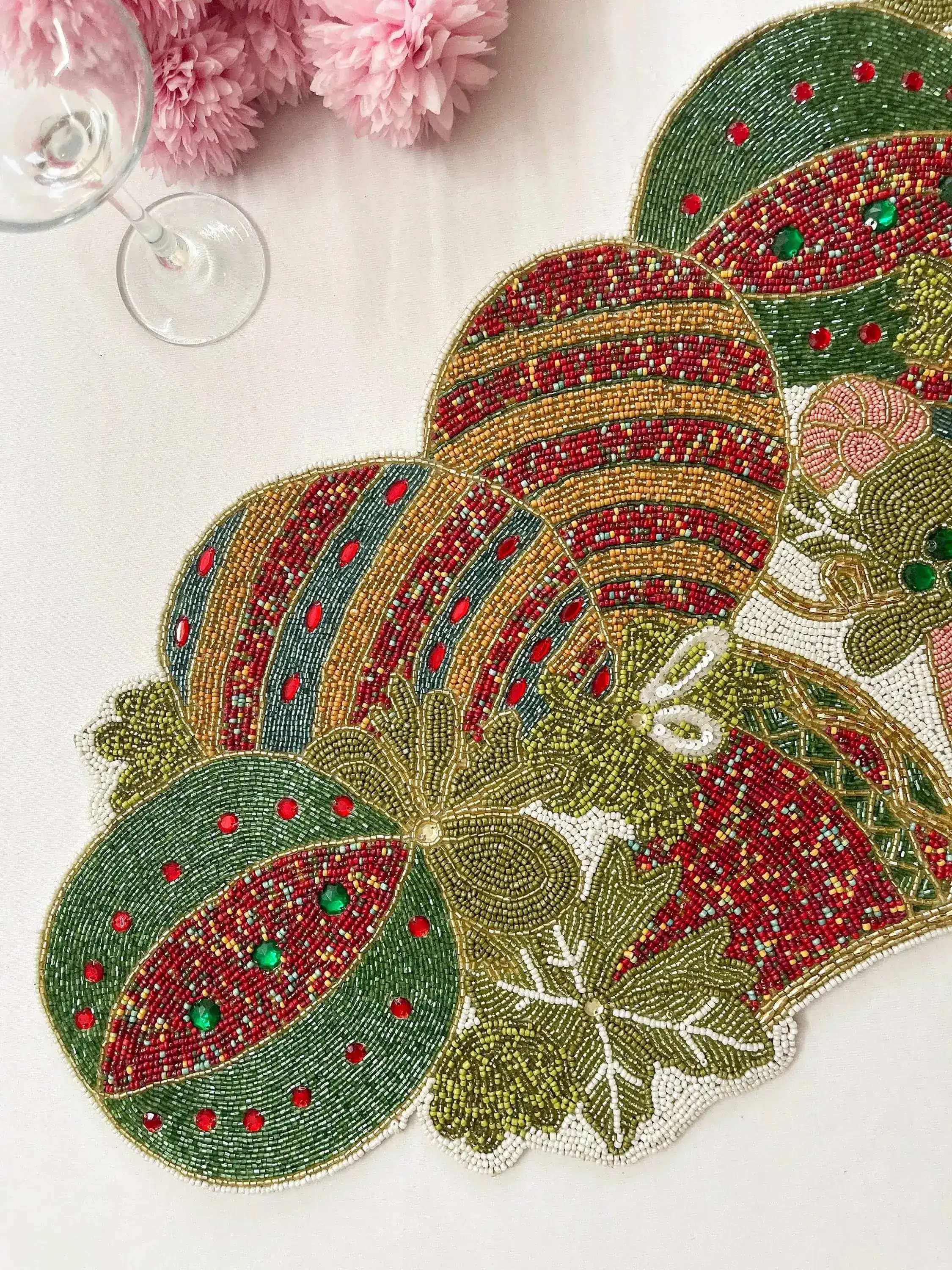 Christmas Delight Beaded Table Runner - Red and Gold - Image 5