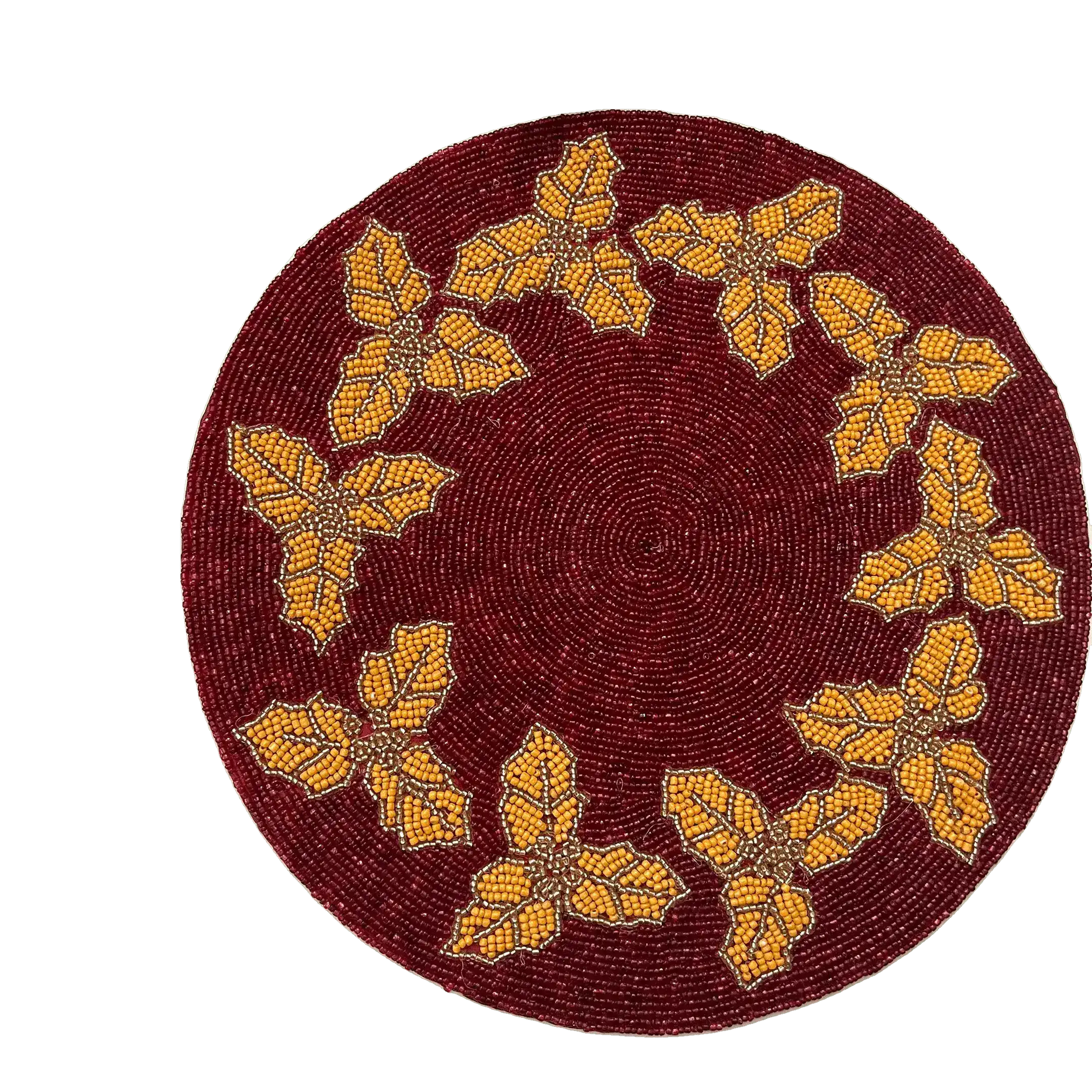 Christmas Holly Berry Round Beaded Placemat - Gold - Set of 6 - Image 3
