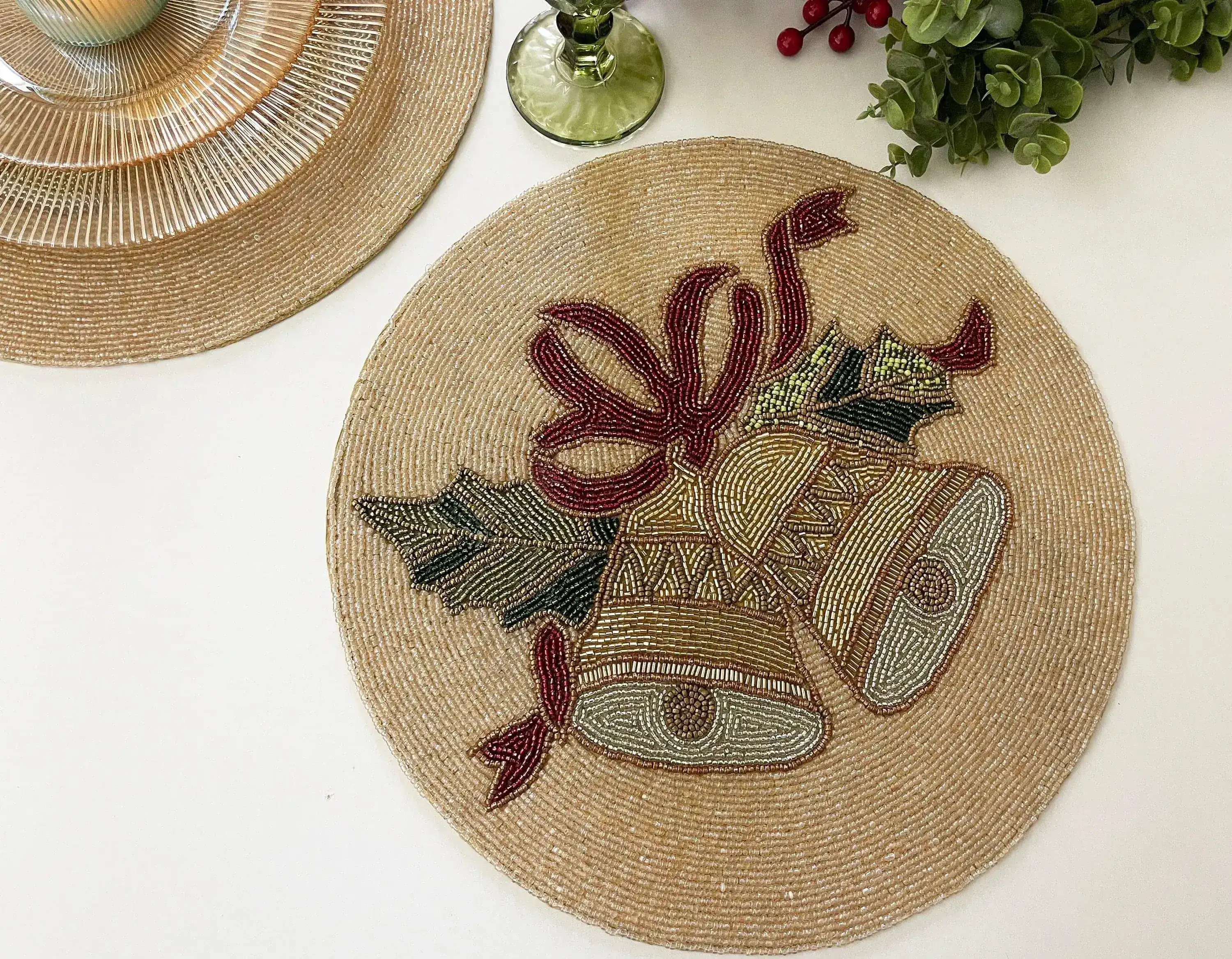 Christmas Jingle Bells Round Beaded Placemat - Set of 6 - Image 5