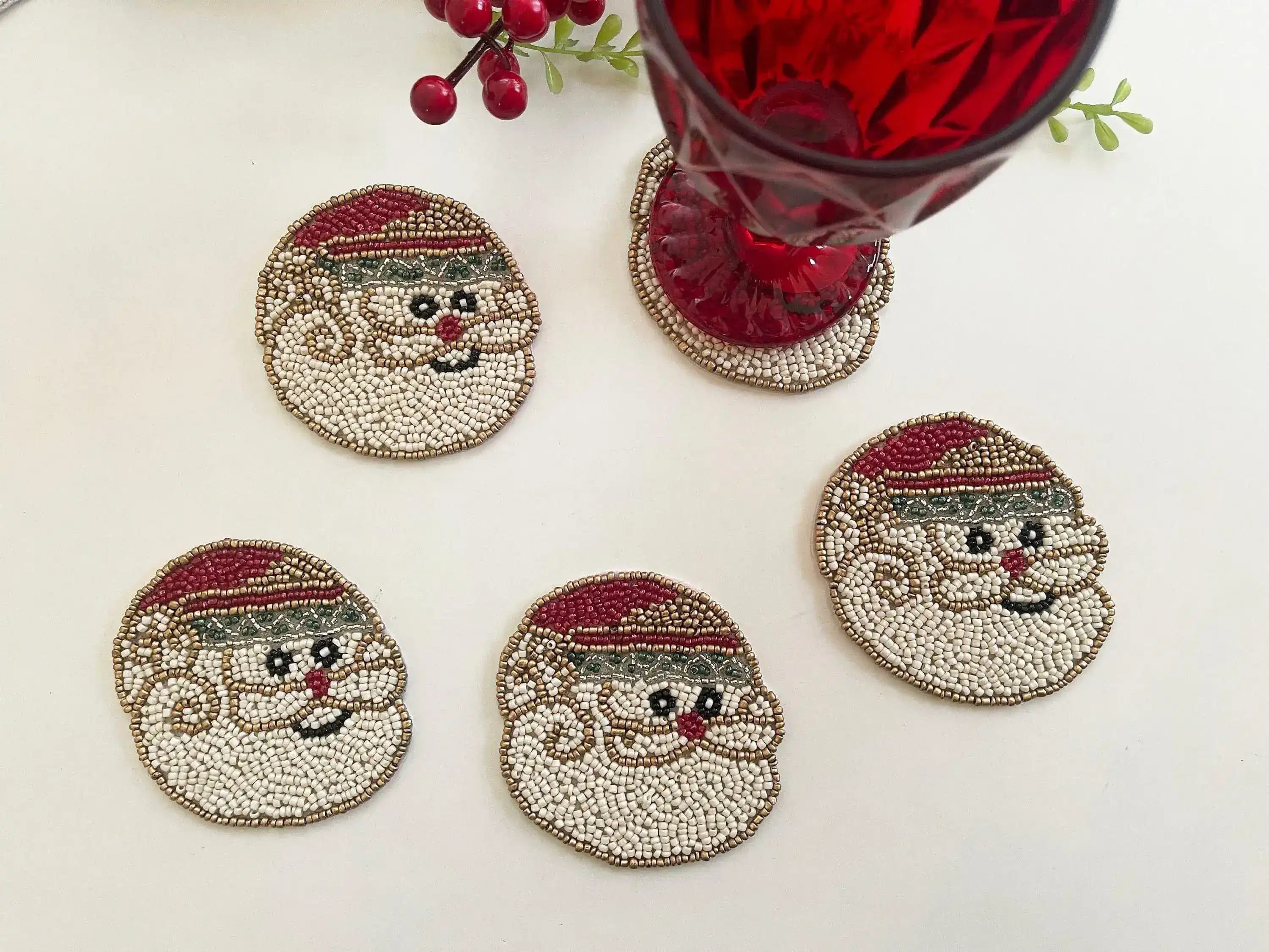 Christmas Santa Claus Beaded Coaster Set of 6 - Image 3