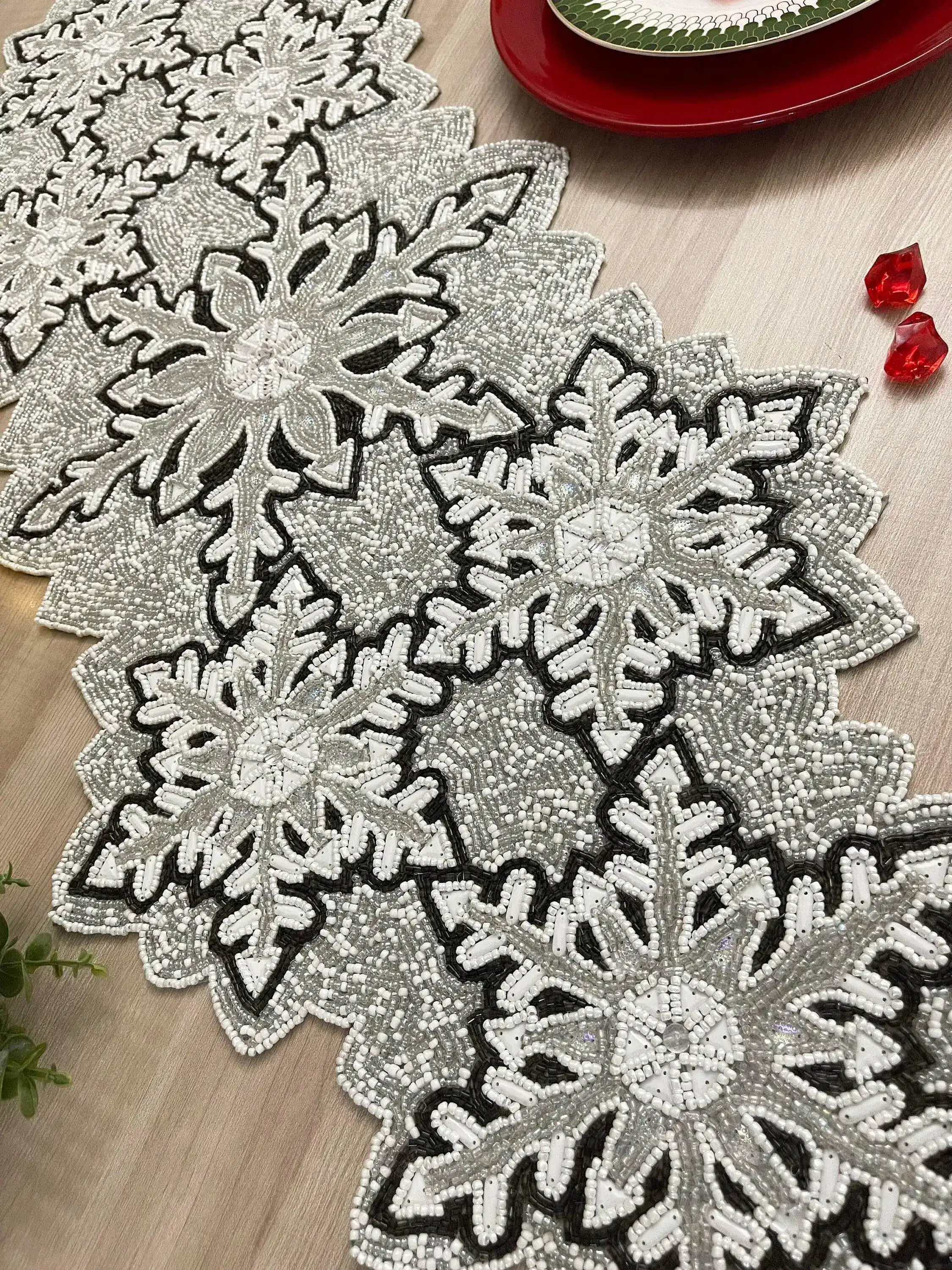 Christmas Snowflakes Beaded Table Runner - Image 5