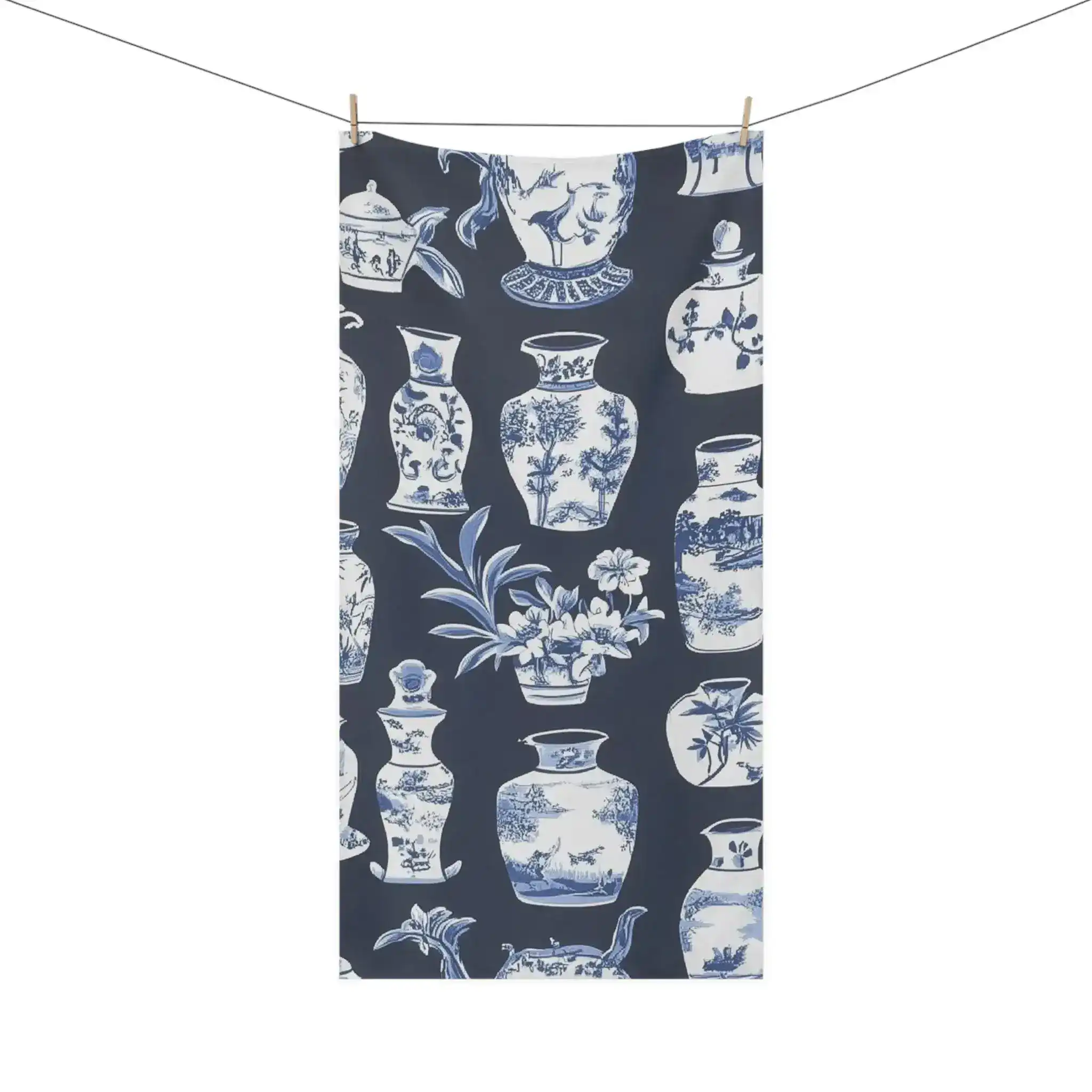 Classic Blue and White Porcelain Bath Towel - Image 2