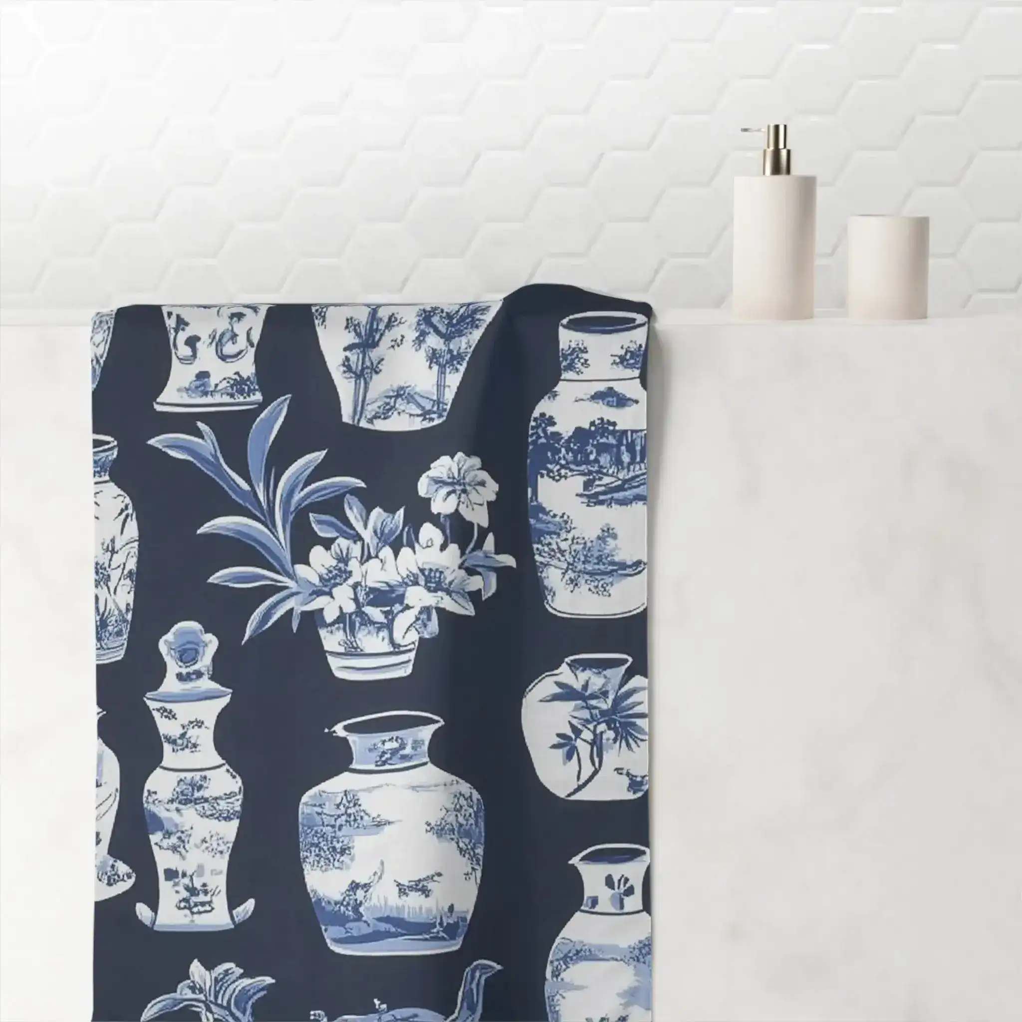 Classic Blue and White Porcelain Bath Towel - Image 4