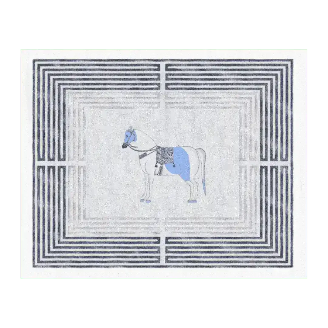 Classic Horse Silver Maze Hand Tufted Rug