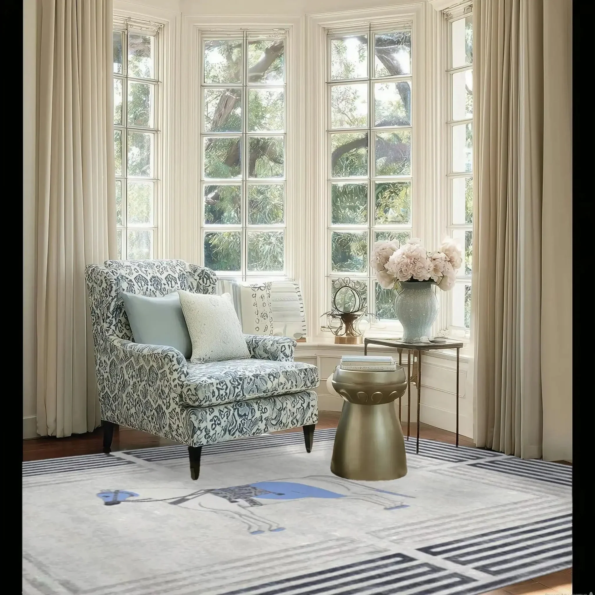 Classic Horse Silver Maze Hand Tufted Rug - Image 4