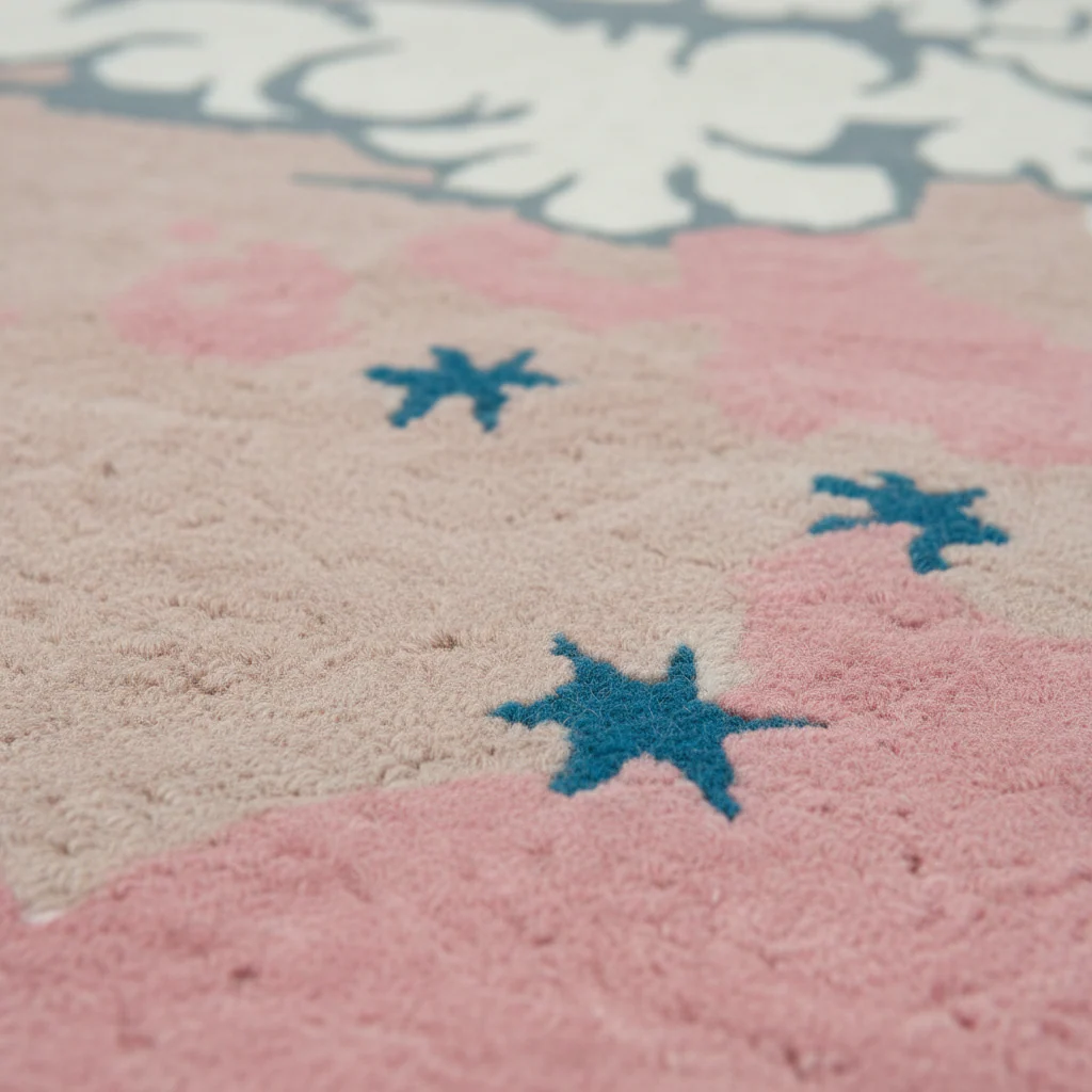 Clouds and Star Pink Sky Hand Tufted Wool Rug - Image 5