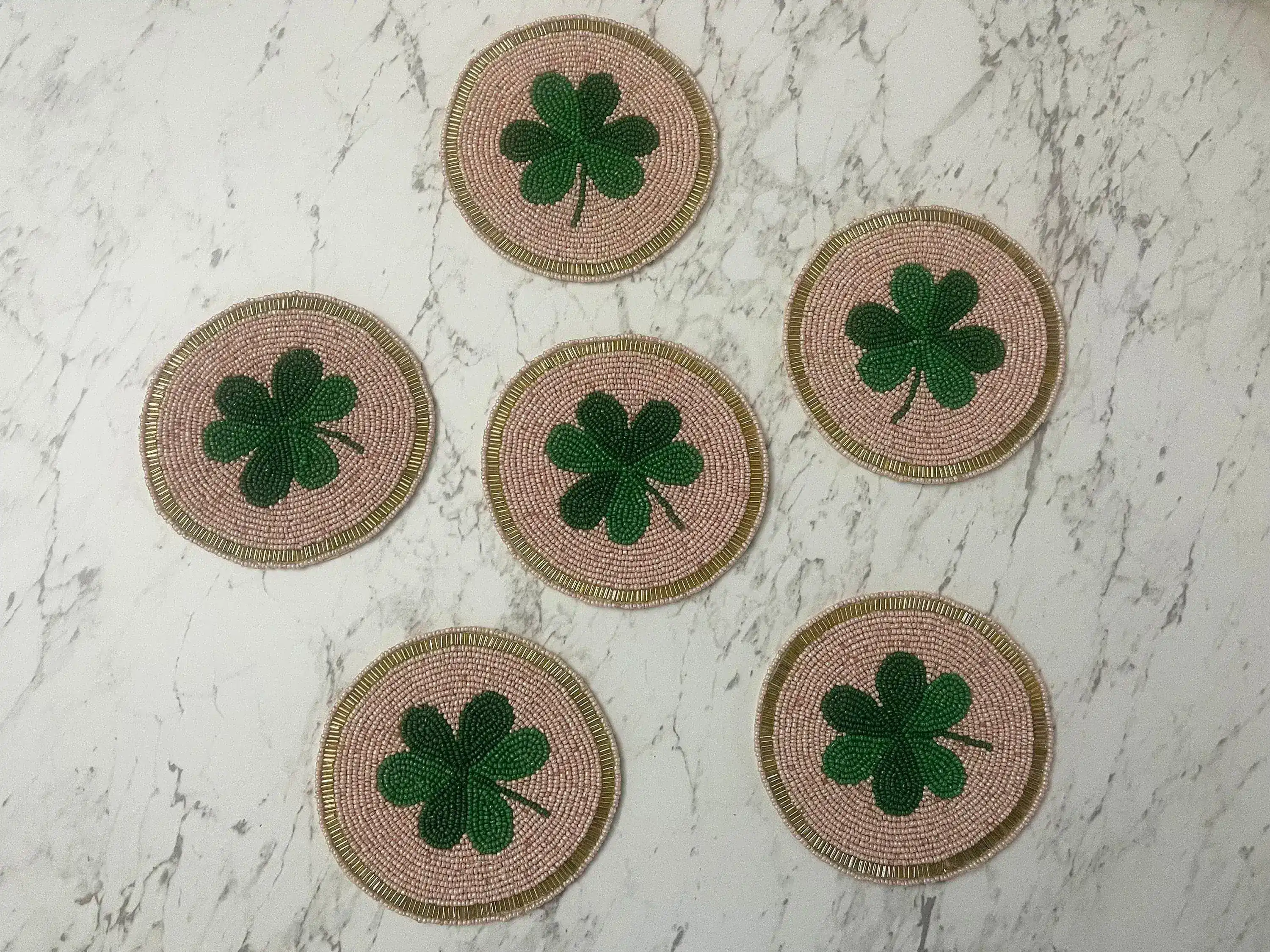 Clover Leaf Shamrock Beaded Round Coasters - Image 5