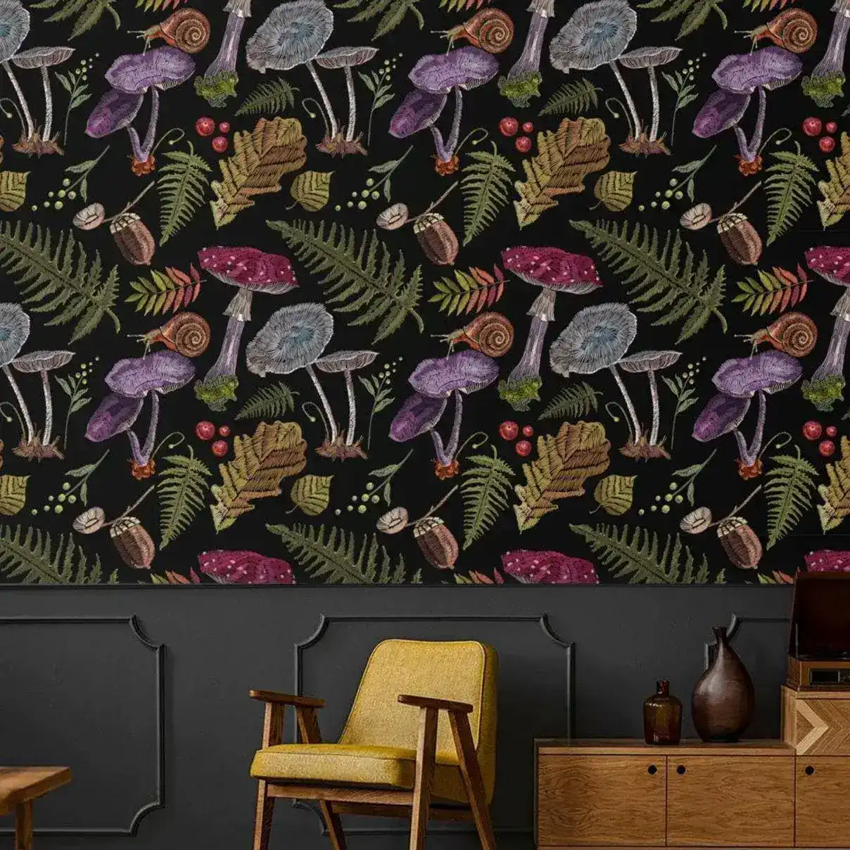 Colorful Dark Mushroom Botanical Wallpaper - Image 3