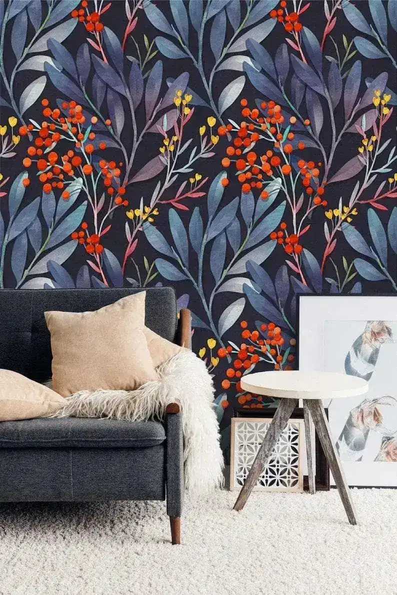 Colorful Ferns and Red Floral Wallpaper - Image 3