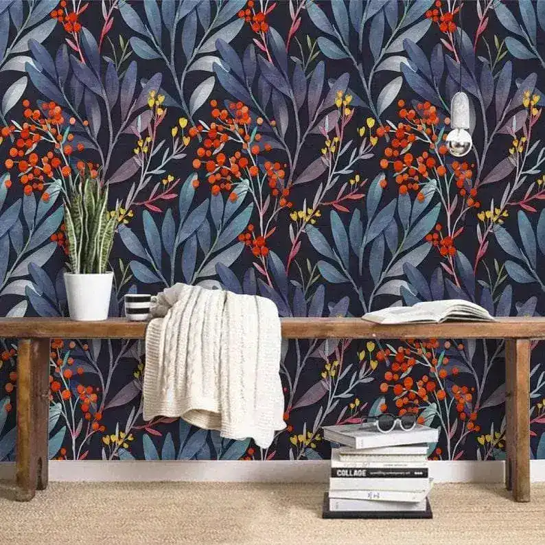 Colorful Ferns and Red Floral Wallpaper - Image 4
