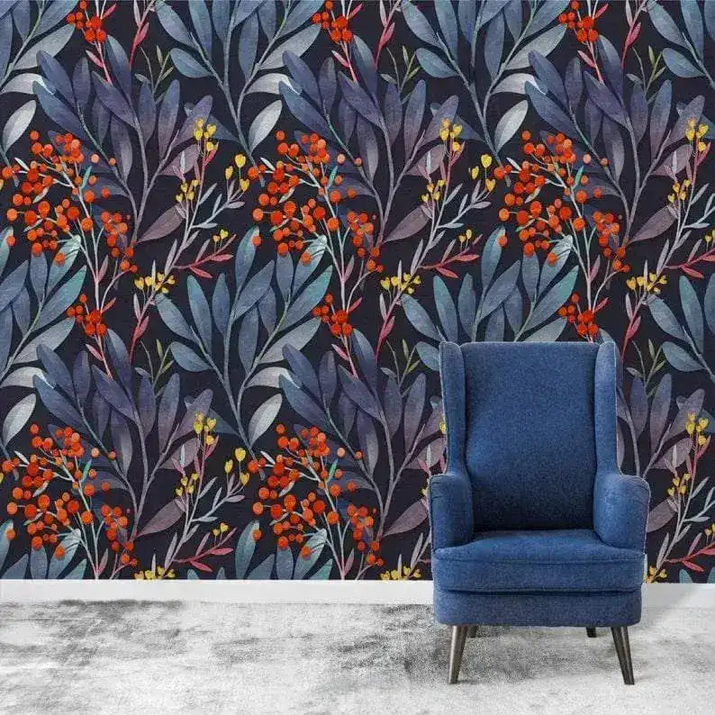 Colorful Ferns and Red Floral Wallpaper - Image 6