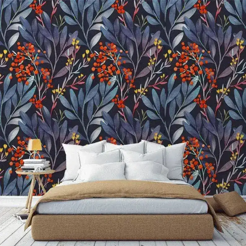 Colorful Ferns and Red Floral Wallpaper - Image 8