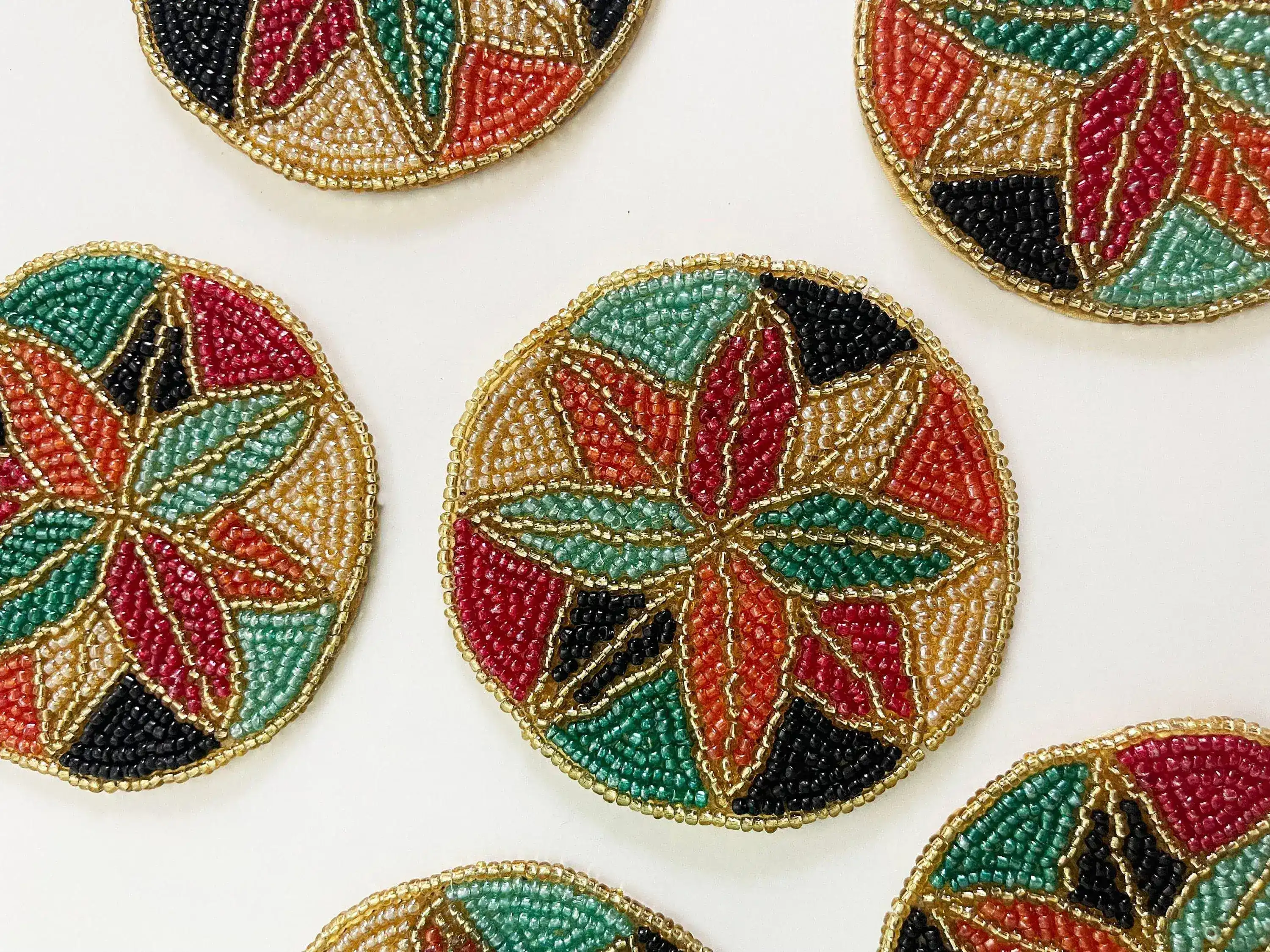 Colorful Floral Round Beaded Coaster Set of 6 - Image 3
