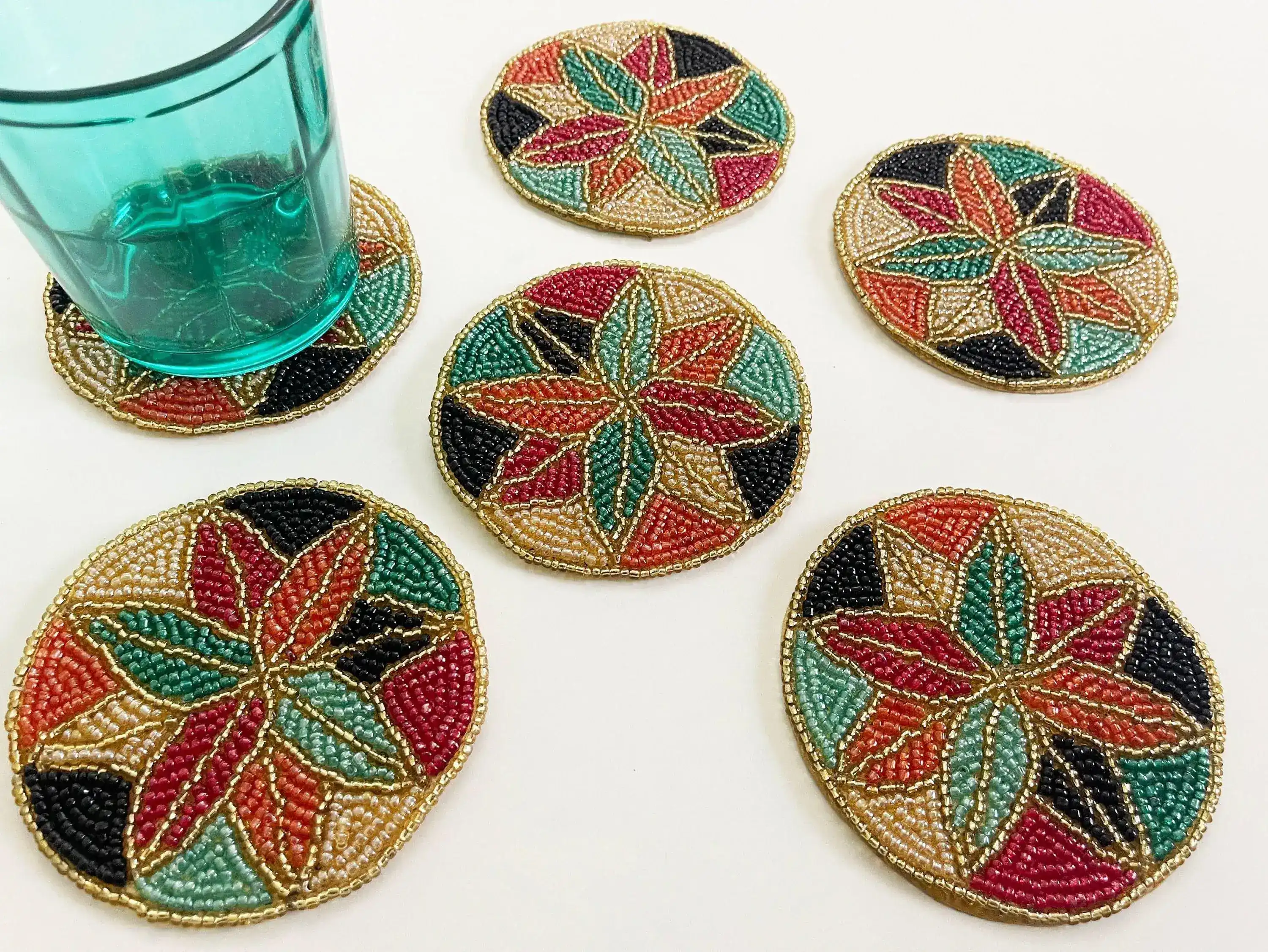 Colorful Floral Round Beaded Coaster Set of 6 - Image 4