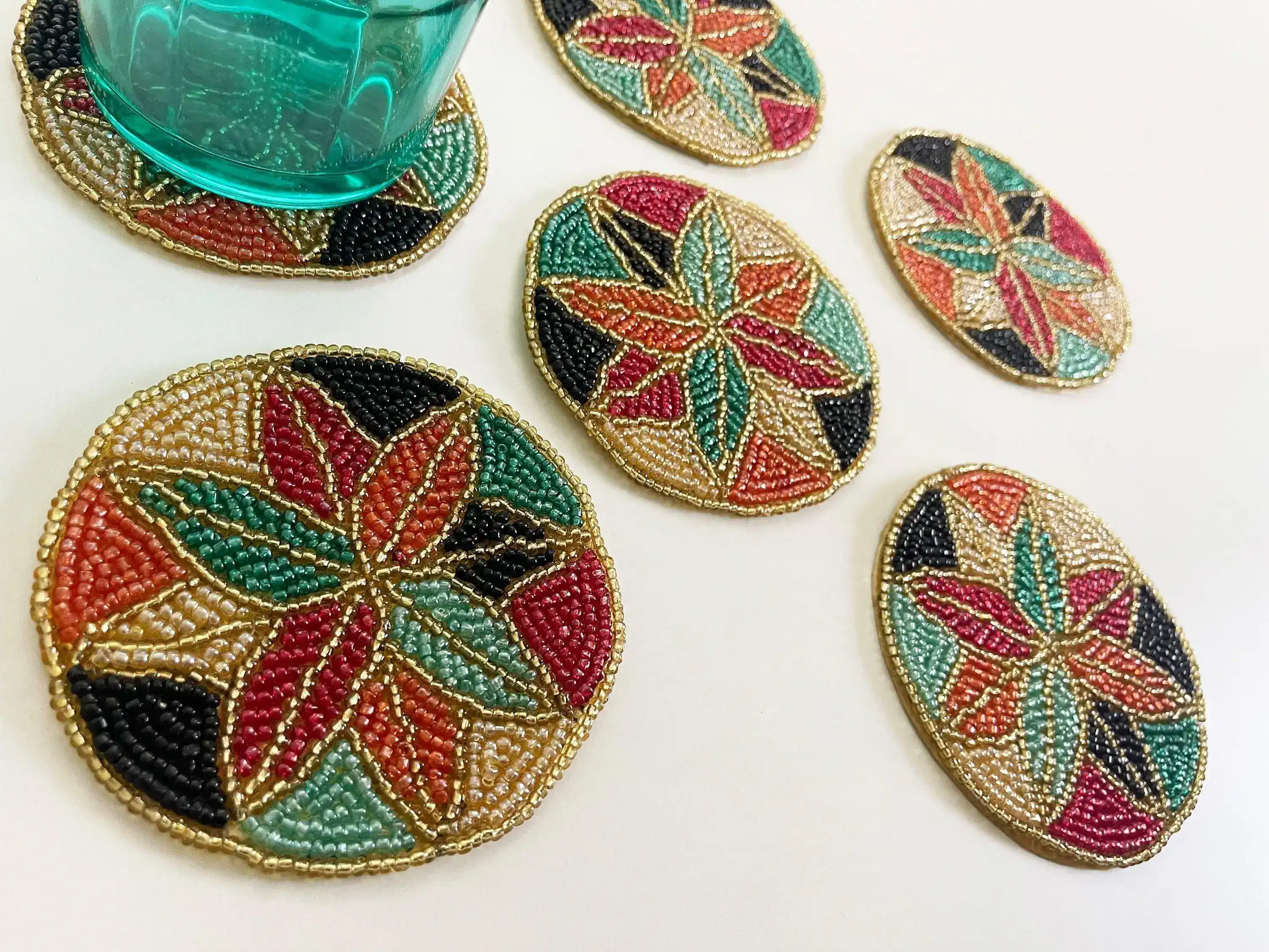 Colorful Floral Round Beaded Coaster Set of 6 - Image 5
