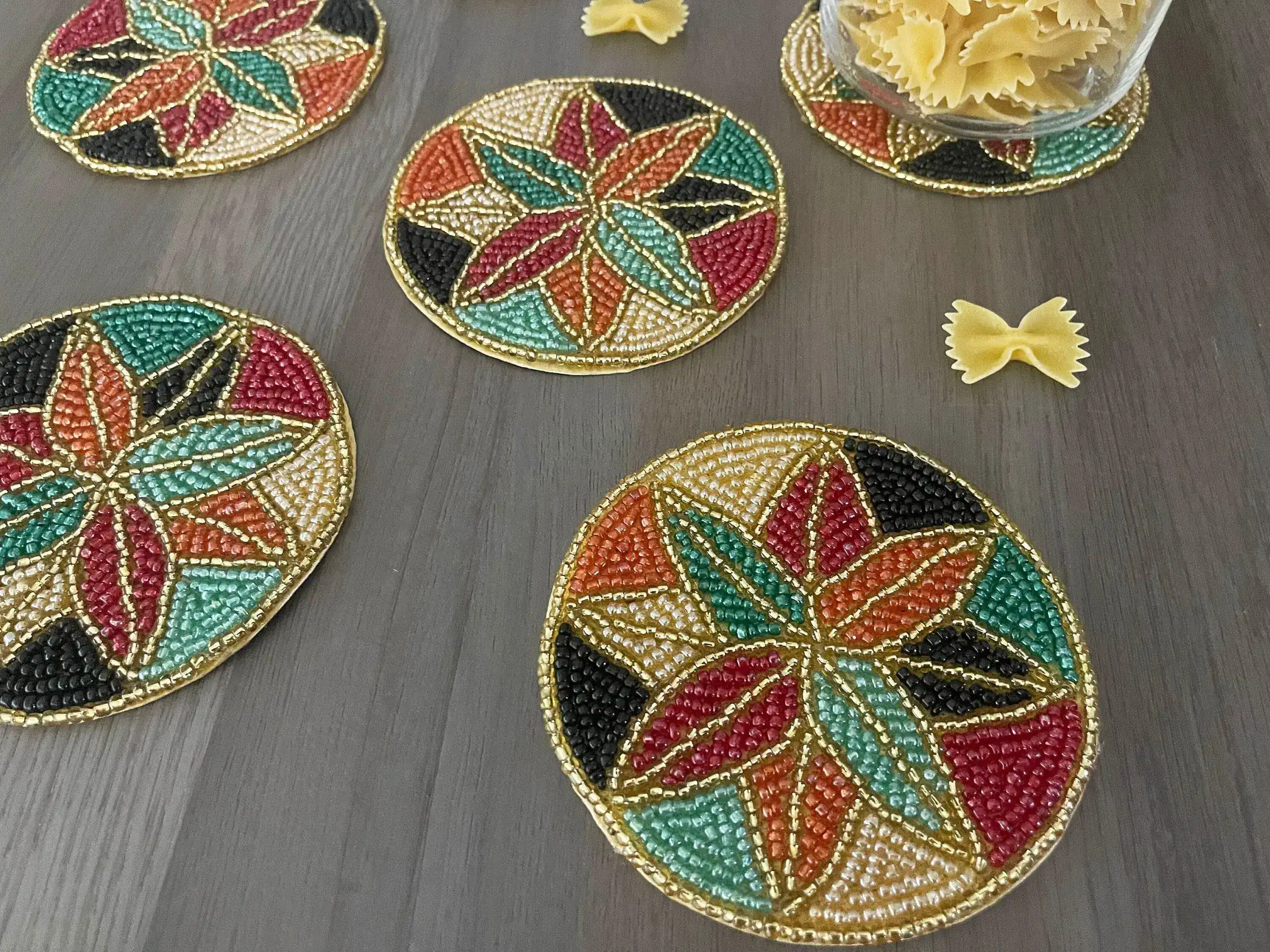 Colorful Floral Round Beaded Coaster Set of 6 - Image 6