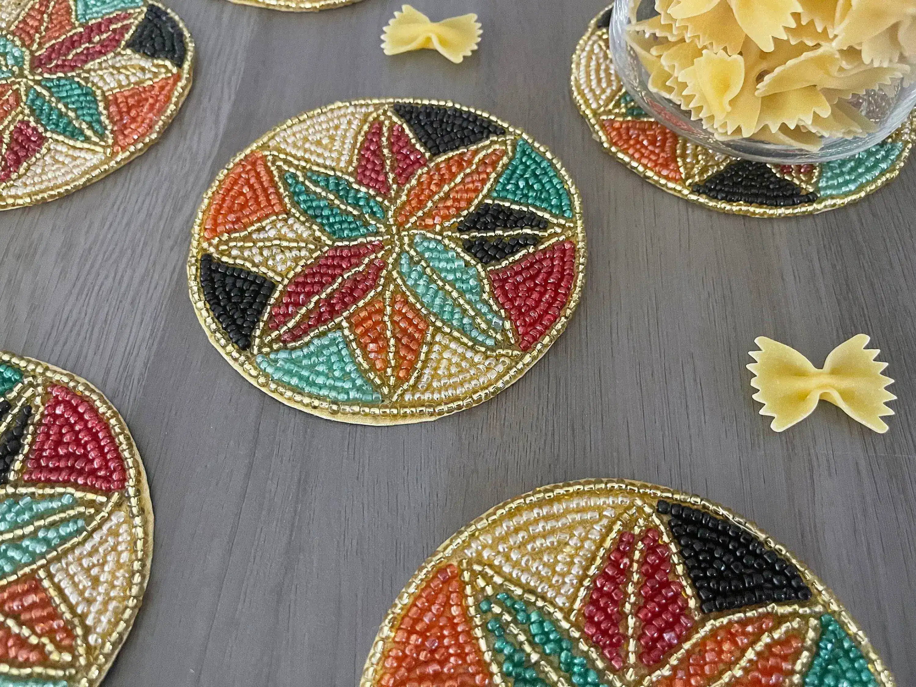 Colorful Floral Round Beaded Coaster Set of 6 - Image 7