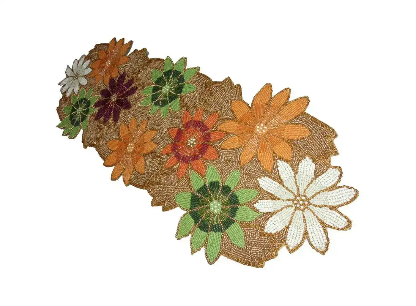 Colorful Flowers in Golden Beaded Table Runner - Image 3