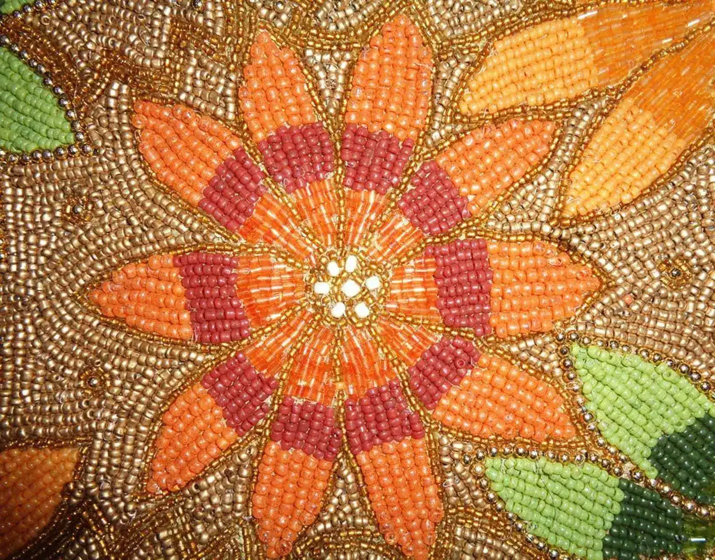 Colorful Flowers in Golden Beaded Table Runner - Image 7