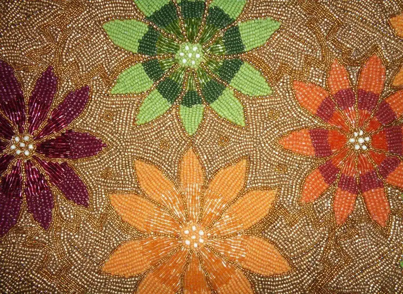 Colorful Flowers in Golden Beaded Table Runner - Image 9