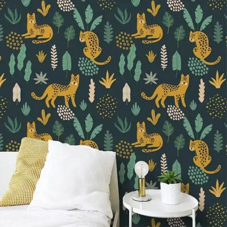 Colorful Fox and Ferns Illustrated Jungle Wallpaper - Image 3