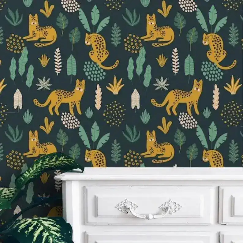 Colorful Fox and Ferns Illustrated Jungle Wallpaper - Image 4