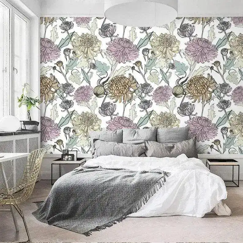 Colorful Spring Floral White Wallpaper - Image 7