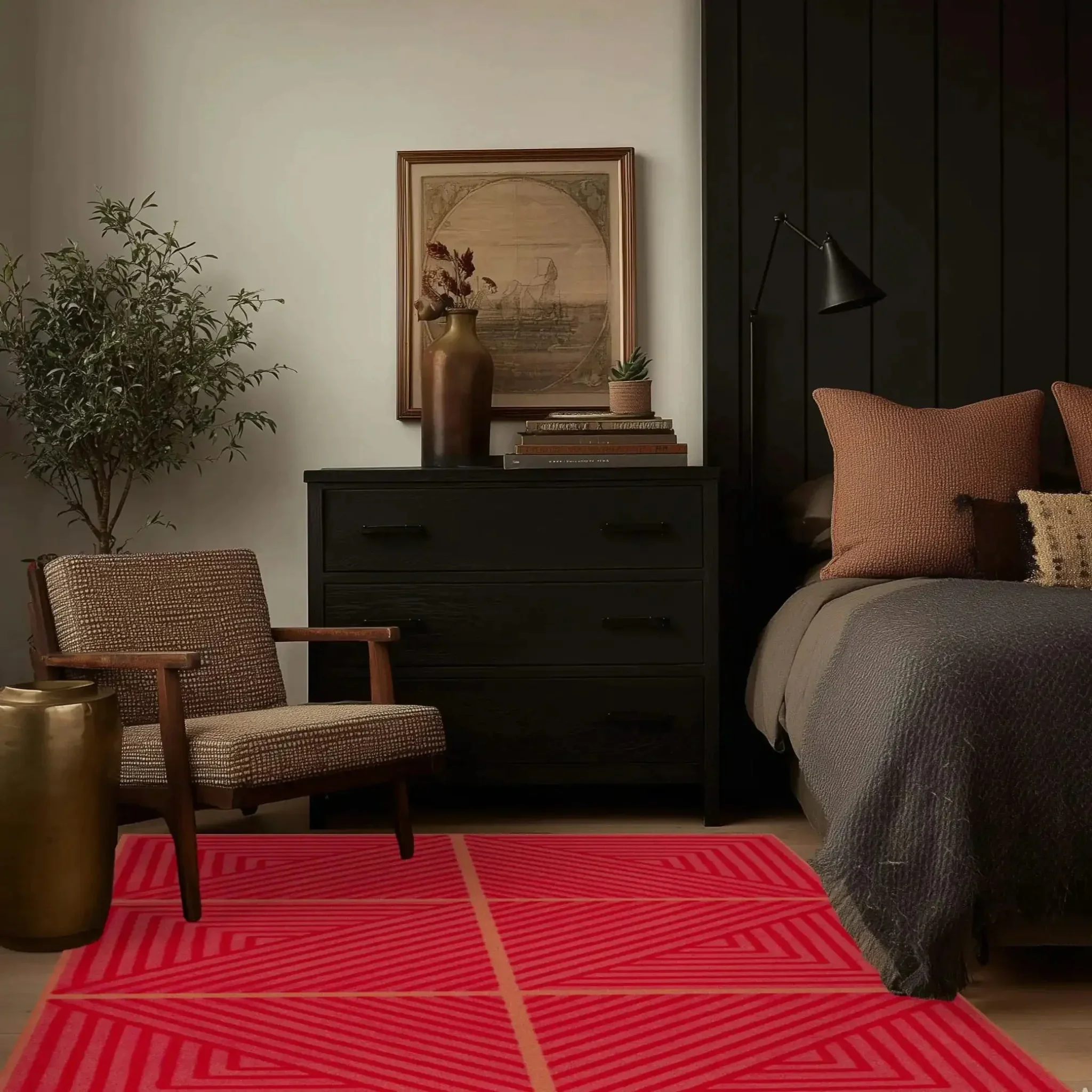 Contemporary Red Geometric Hand Tufted Wool Rug - Image 4
