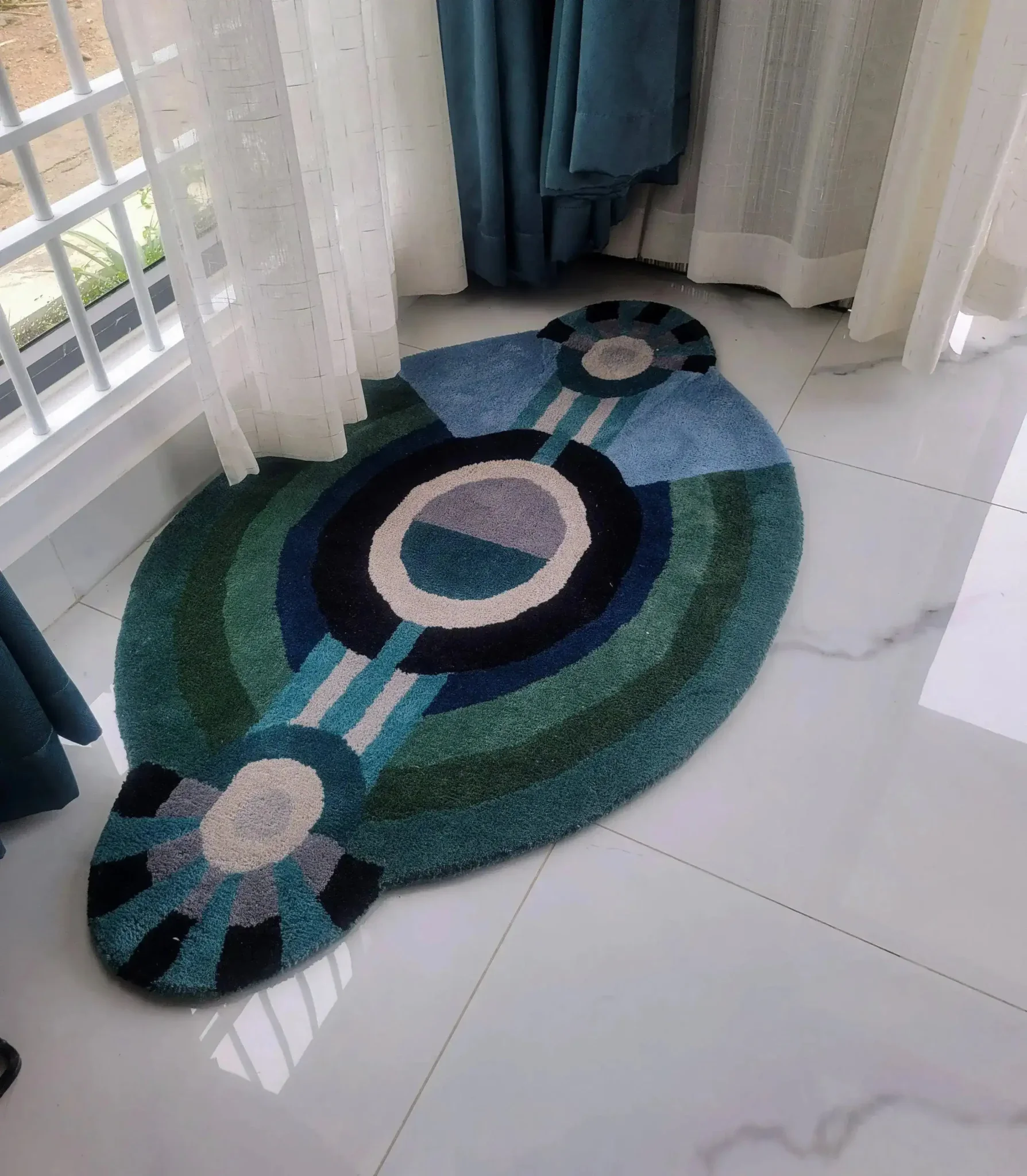 Contemporary Round Evil Eye Hand Tufted Wool Rug - Image 7