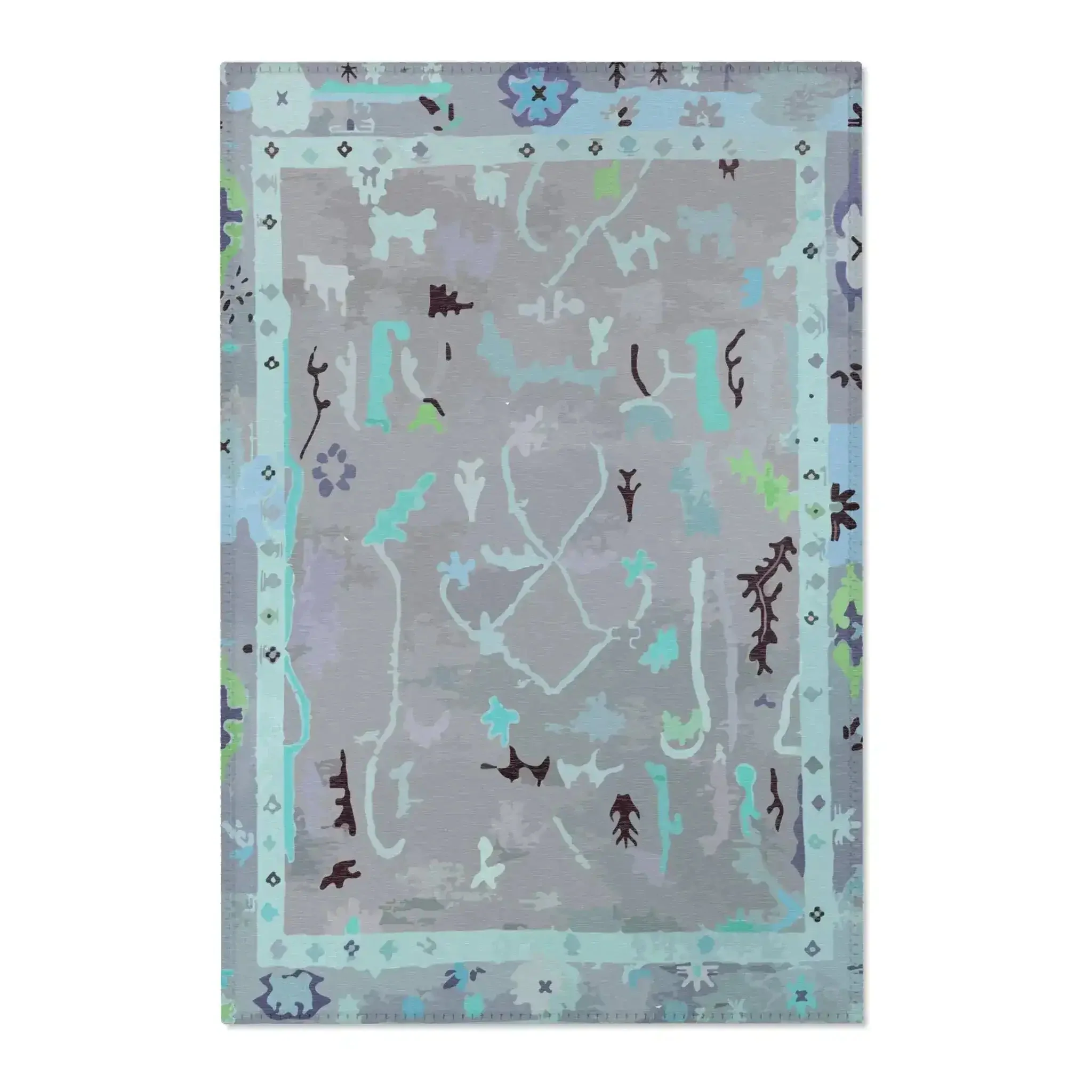 Cool Grey Abstract Tribal Accent Rug - Image 2