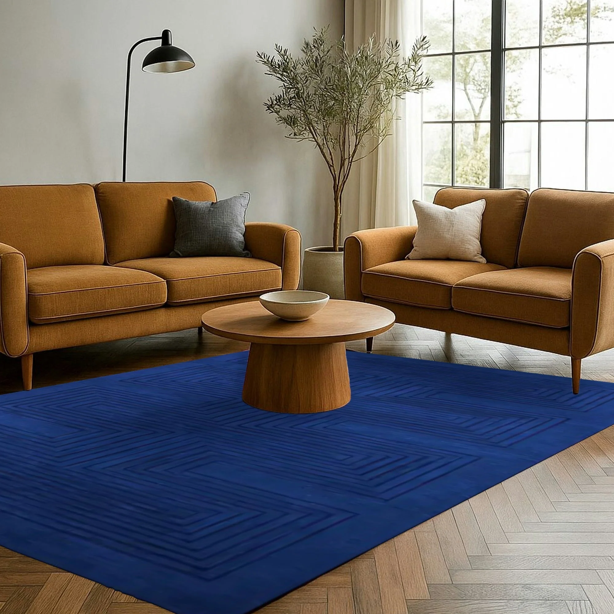Blue Arctic Geo Modern Hand Tufted Wool Rug Runner 16 ft - Image 4