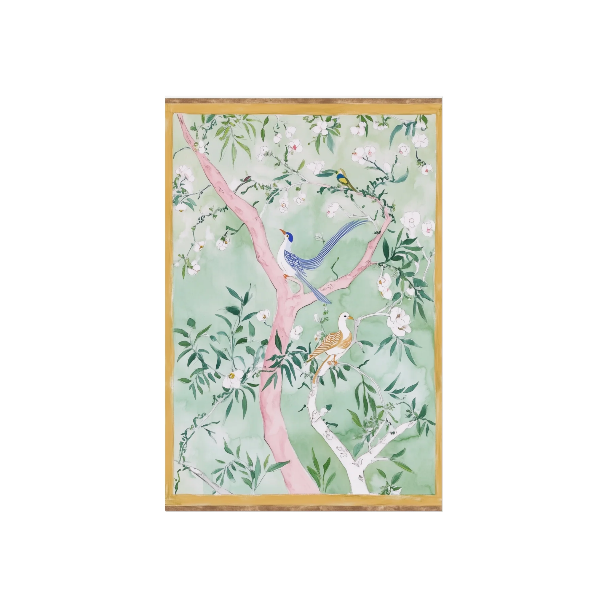Green Chinoiserie Birds and Floral Scene Fine Art Poster - Image 11