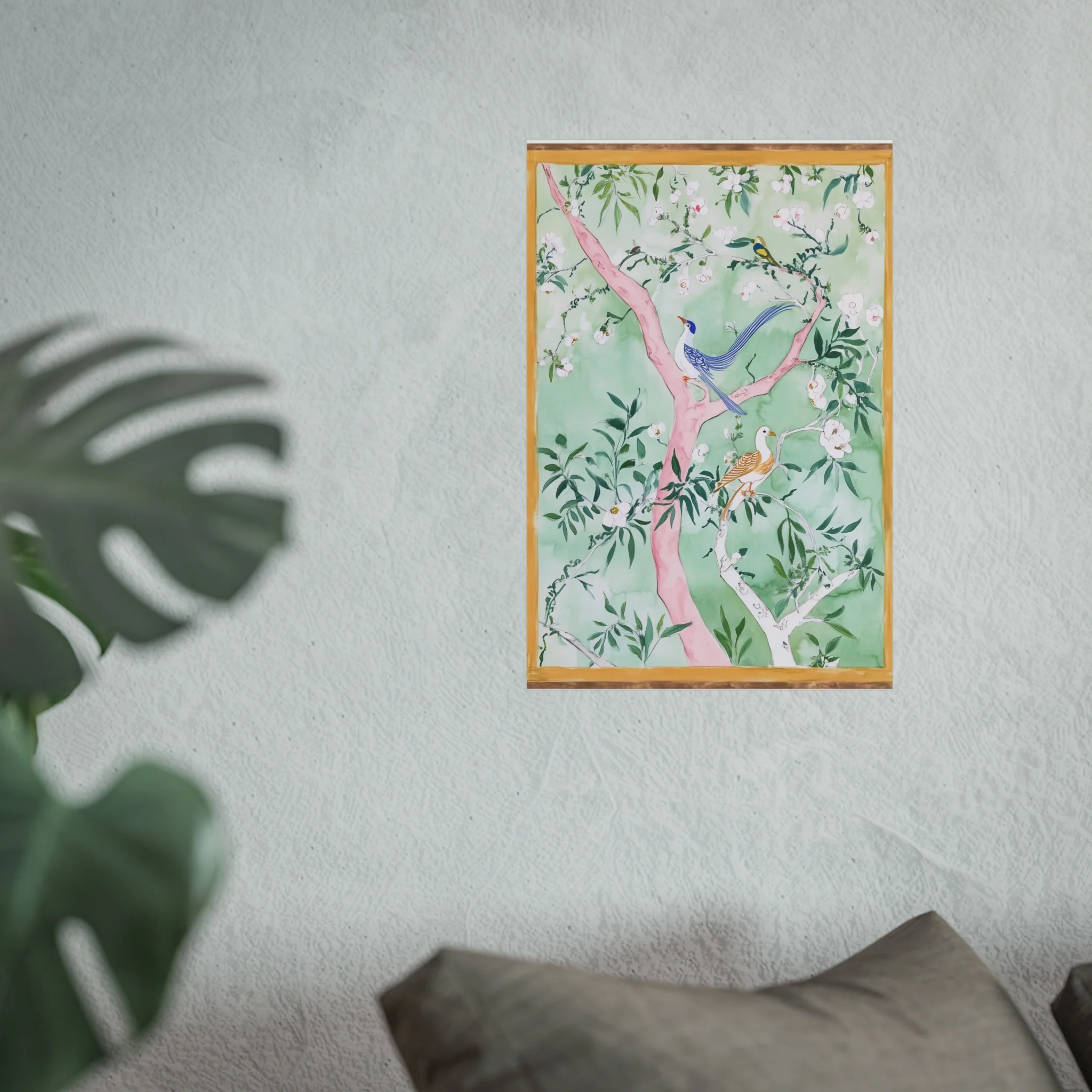 Green Chinoiserie Birds and Floral Scene Fine Art Poster - Image 29
