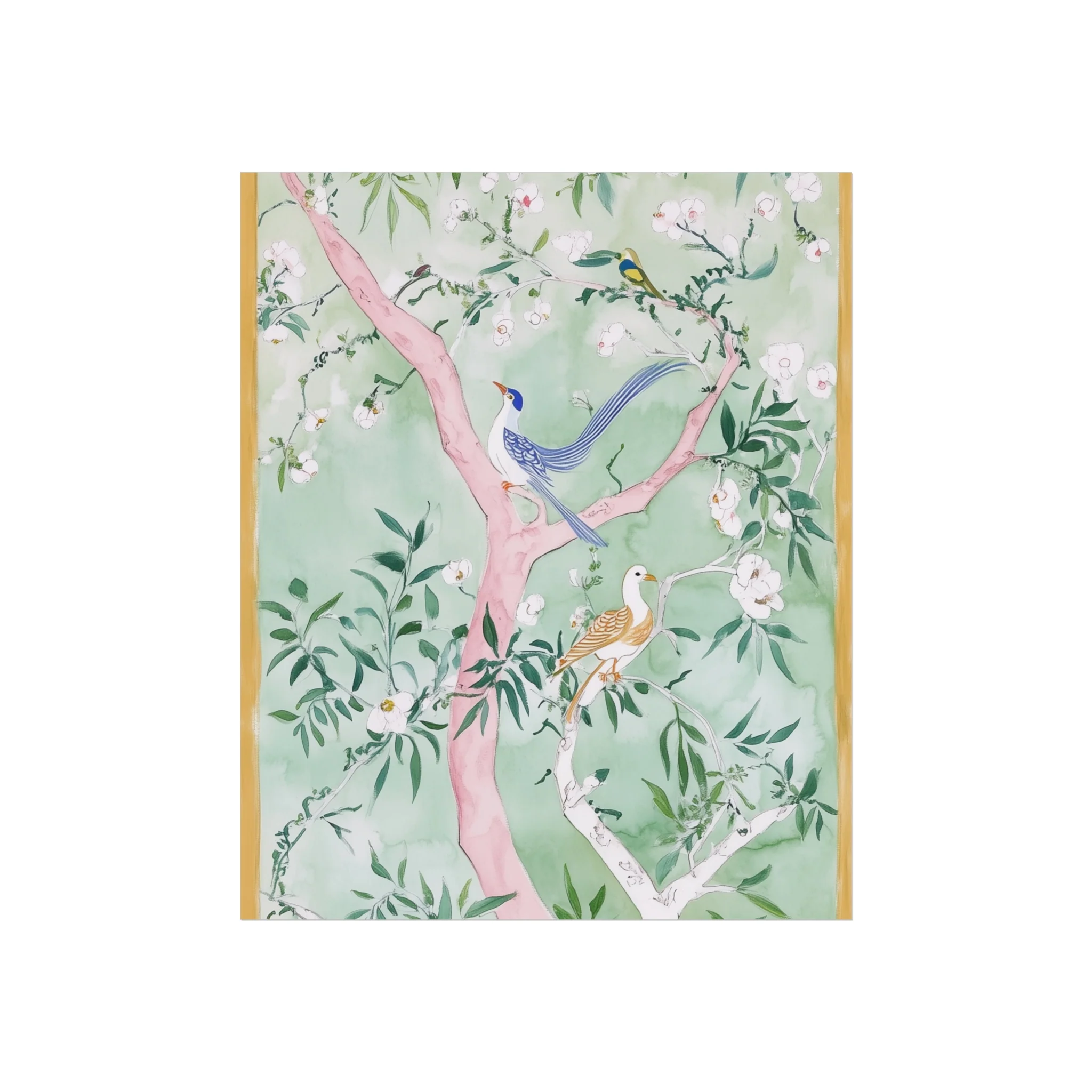 Green Chinoiserie Birds and Floral Scene Fine Art Poster - Image 3