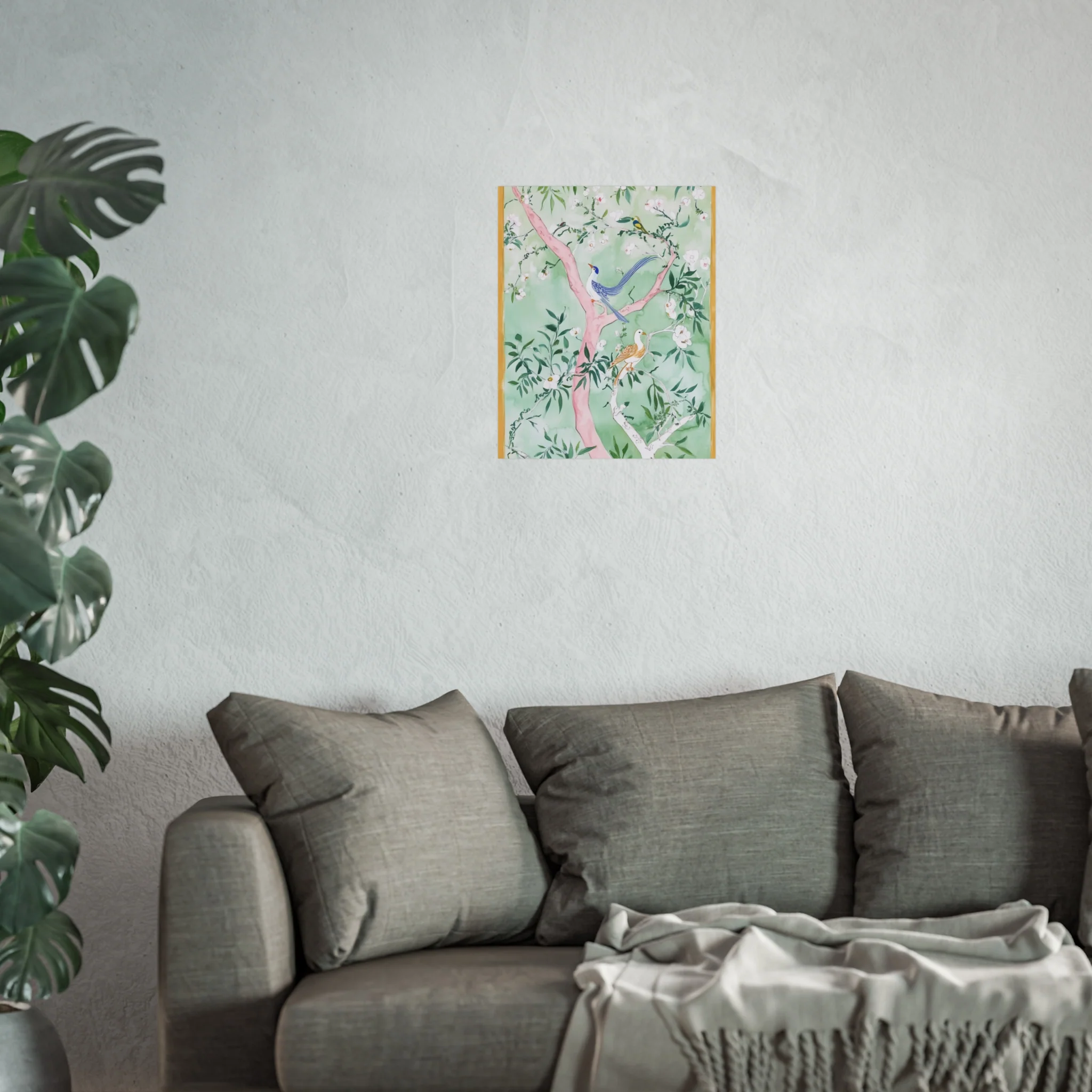 Green Chinoiserie Birds and Floral Scene Fine Art Poster - Image 31