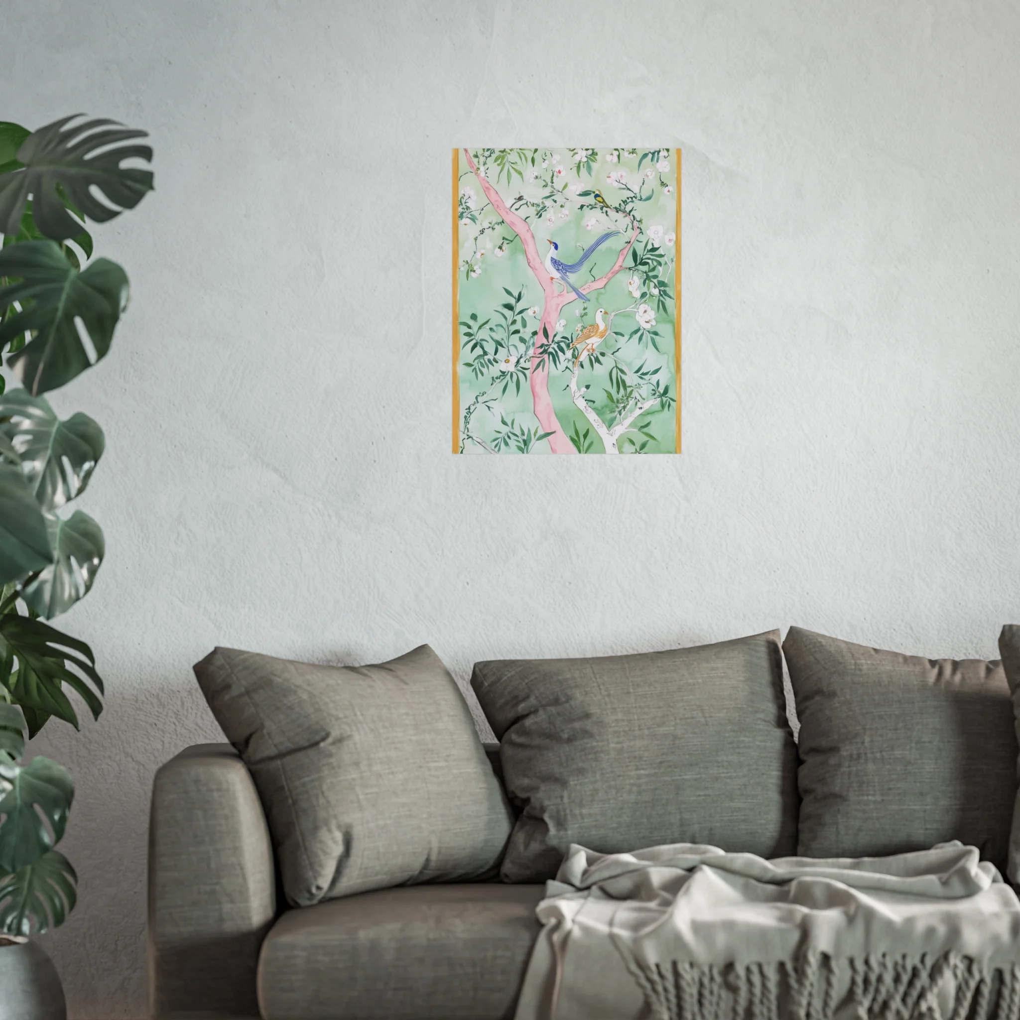 Green Chinoiserie Birds and Floral Scene Fine Art Poster - Image 35